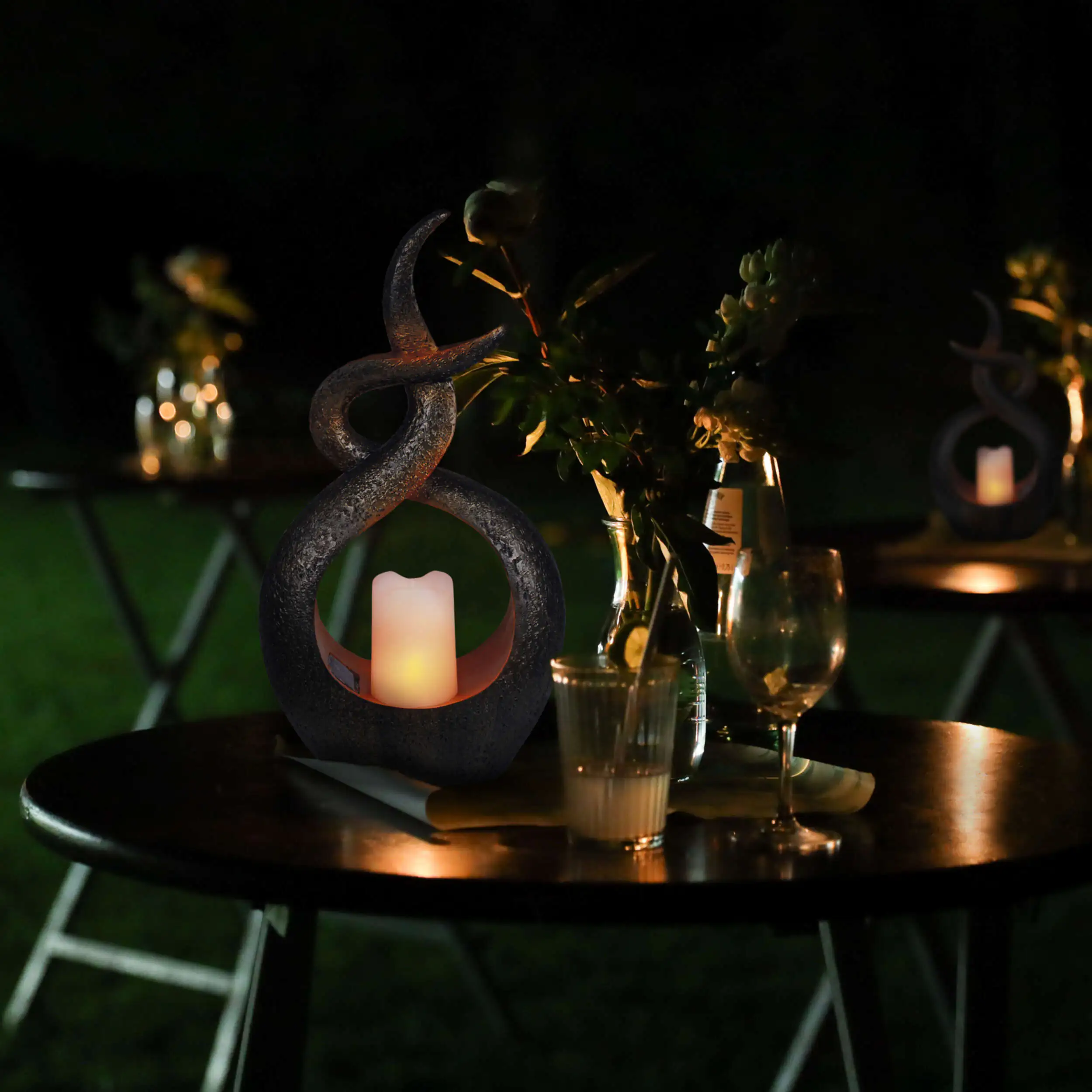 Näve Solar-Gartenleuchte LED mit Dämmerungssensor Kerzenflamme 36,5 cm braun