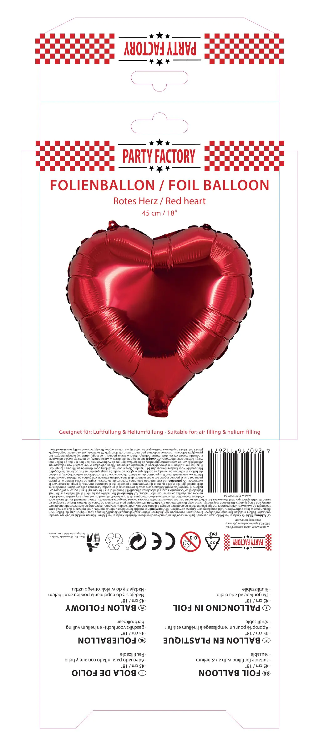 Folienballon Herz rot 45 cm