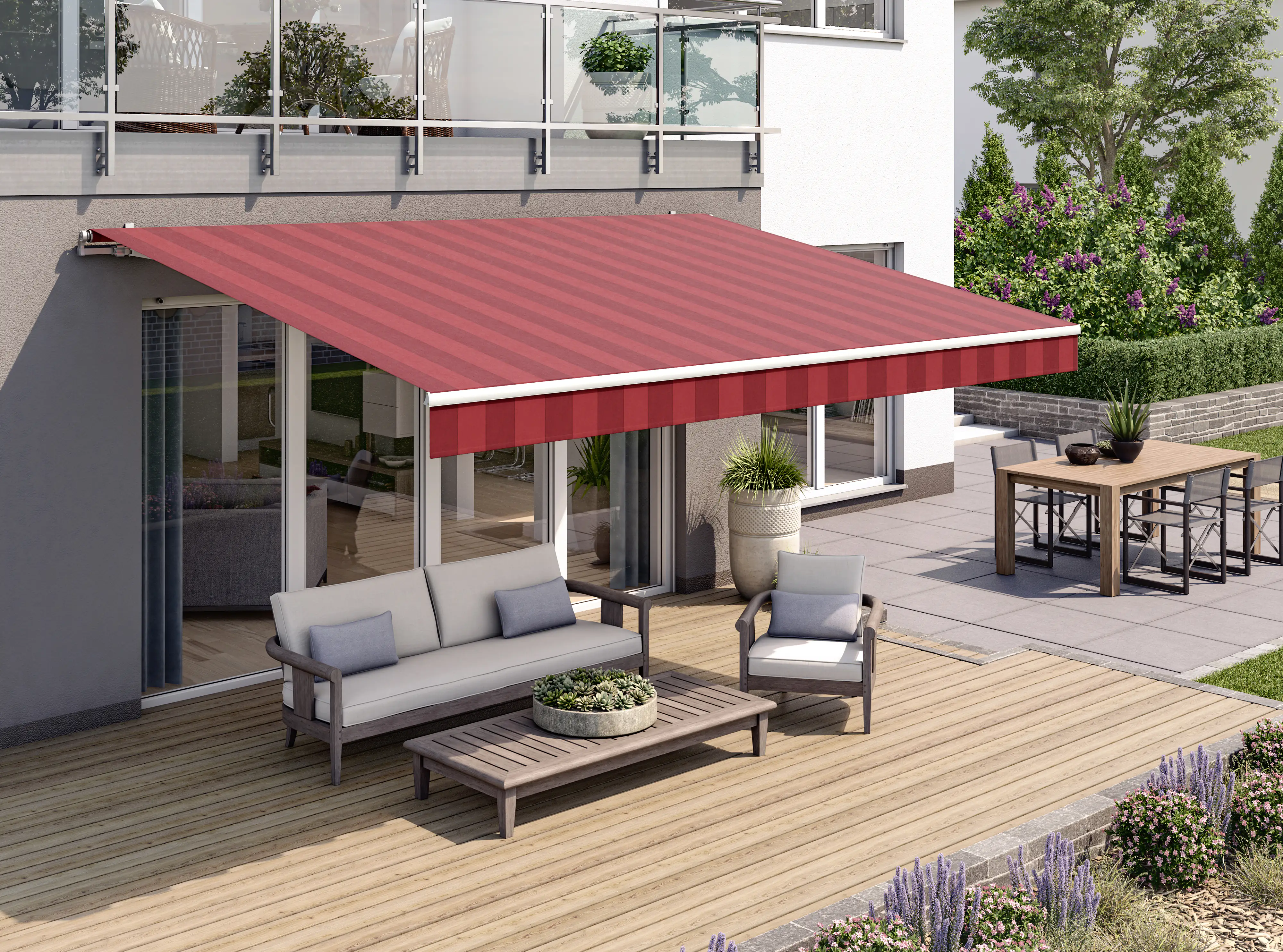 Gelenkarmmarkise Classic bordeaux gestreift inkl. Handkurbel