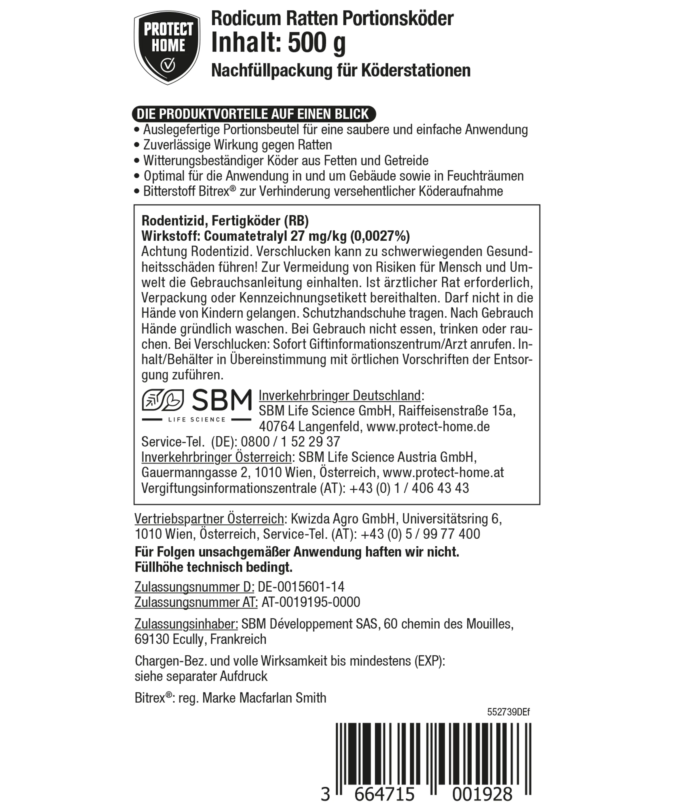 Protect Home Rodicum Ratten Portionsköder 500 g Protect Home Rodicum Ratten Portionsköder 500 g