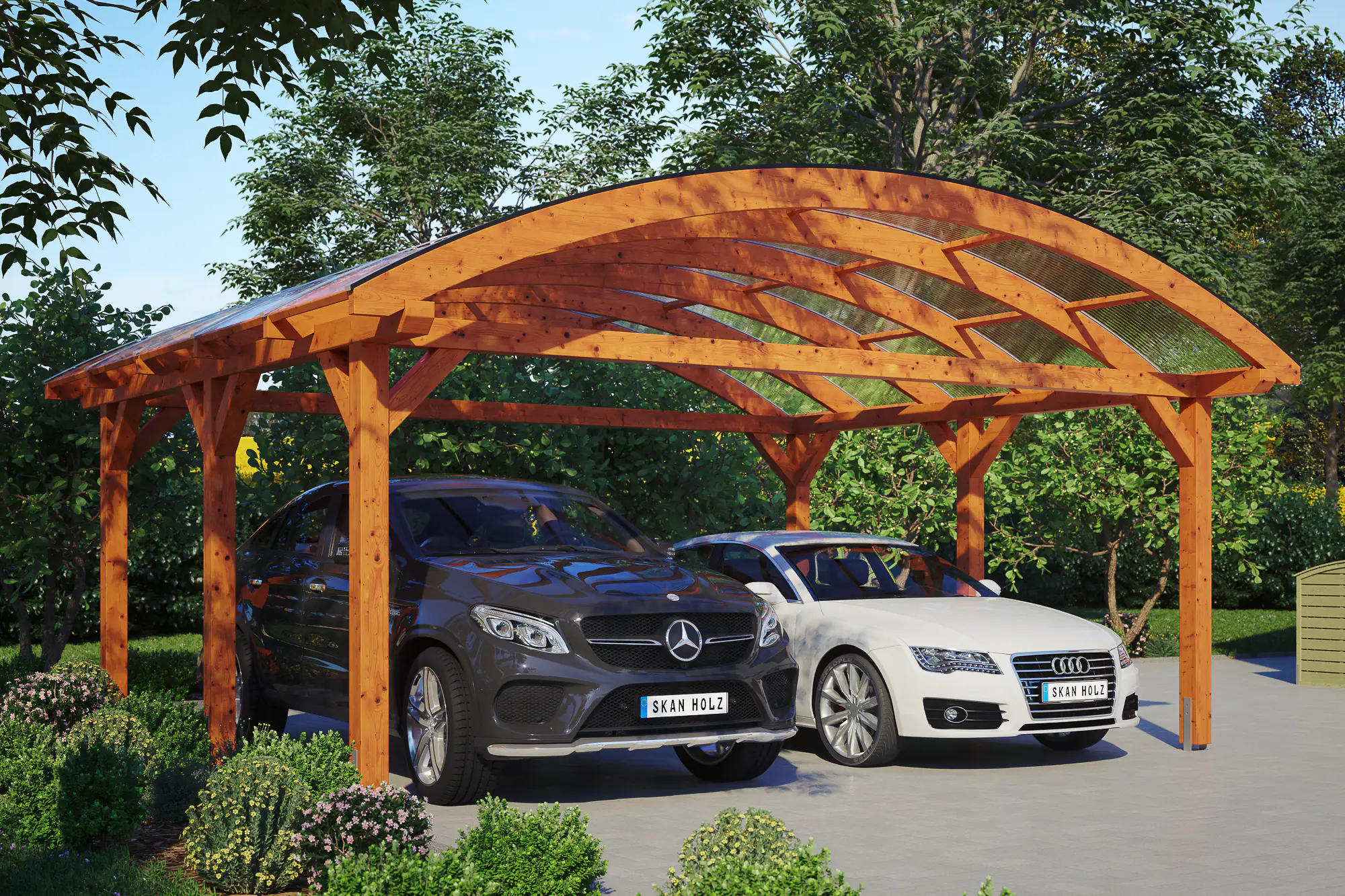SKAN HOLZ Bogendach-Carport Franken 635 x 541 cm, lasiert in Eiche hell