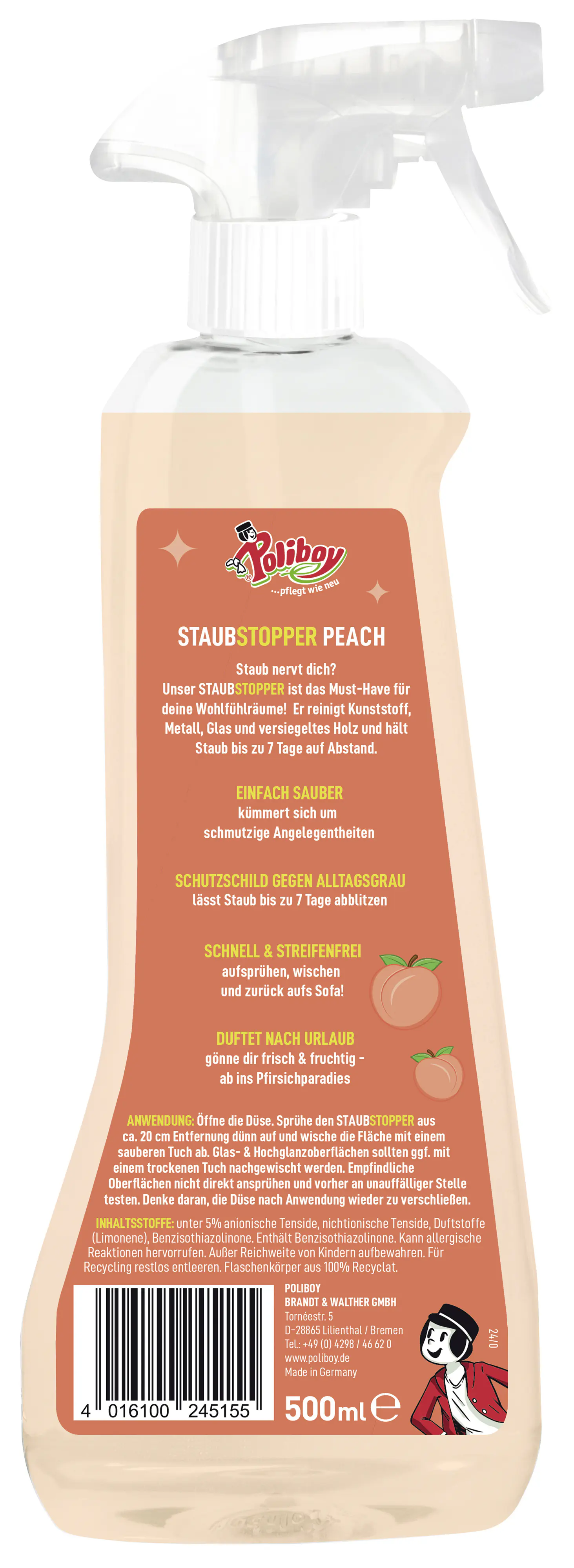 Poliboy Staubstopper Spray Pfirsich 500 ml  Poliboy Staubstopper Spray Pfirsich 500 ml