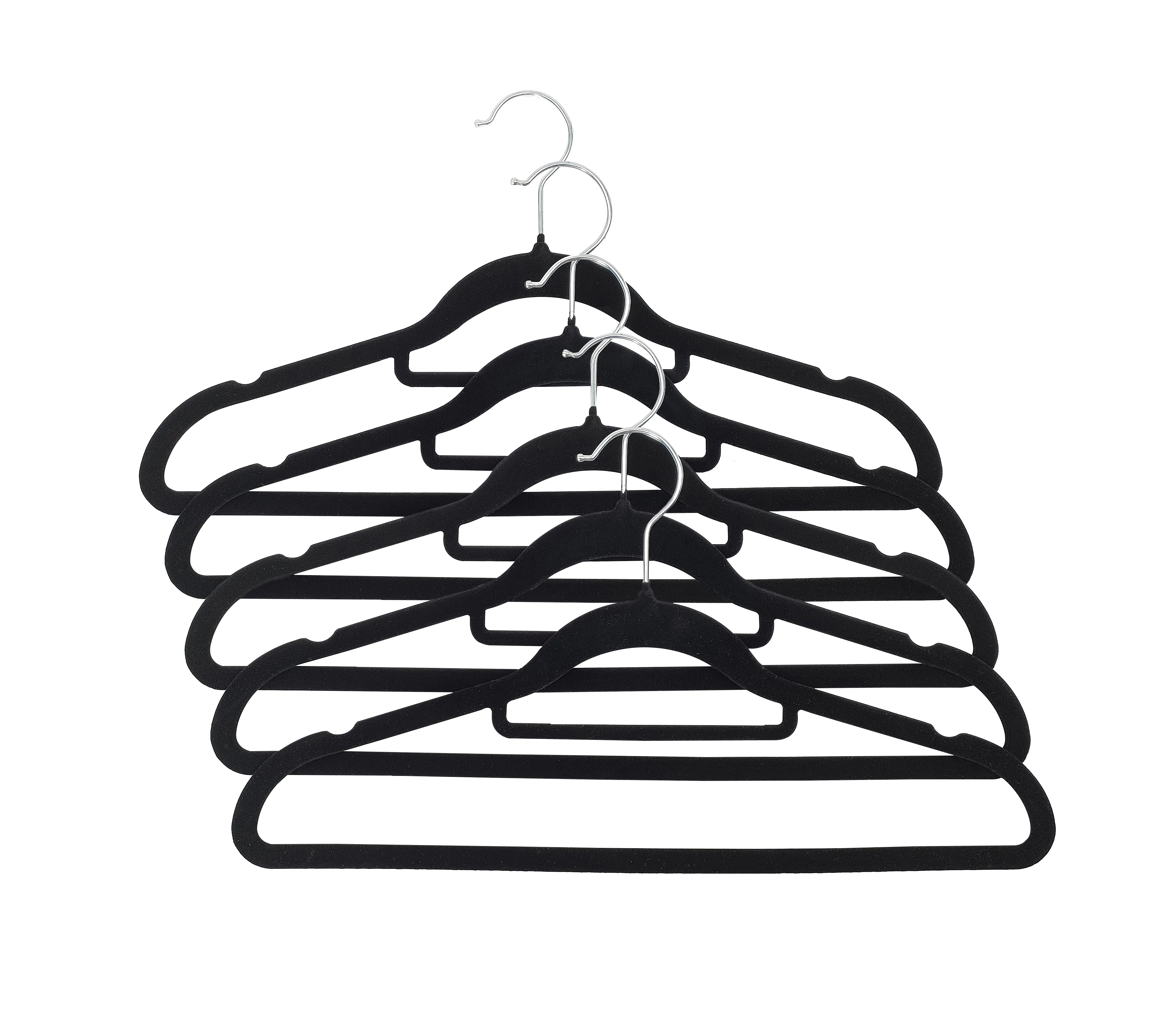 TrendLine Kleiderbügel mit Steg und Samtüberzug 5er Pack schwarz