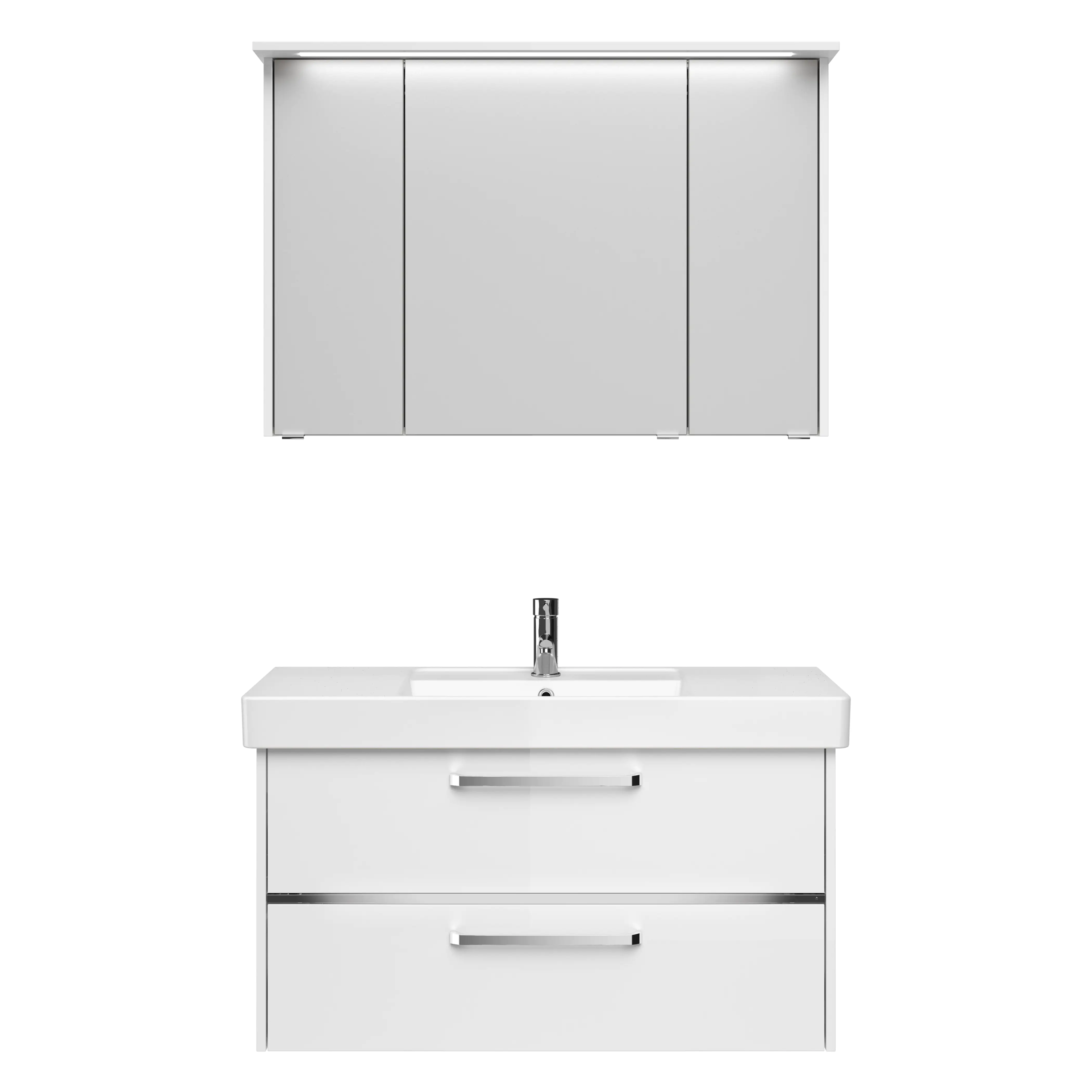 Primaster Badmöbel-Set Berlin weiß 105 cm Twin LED, Keramikwaschtisch