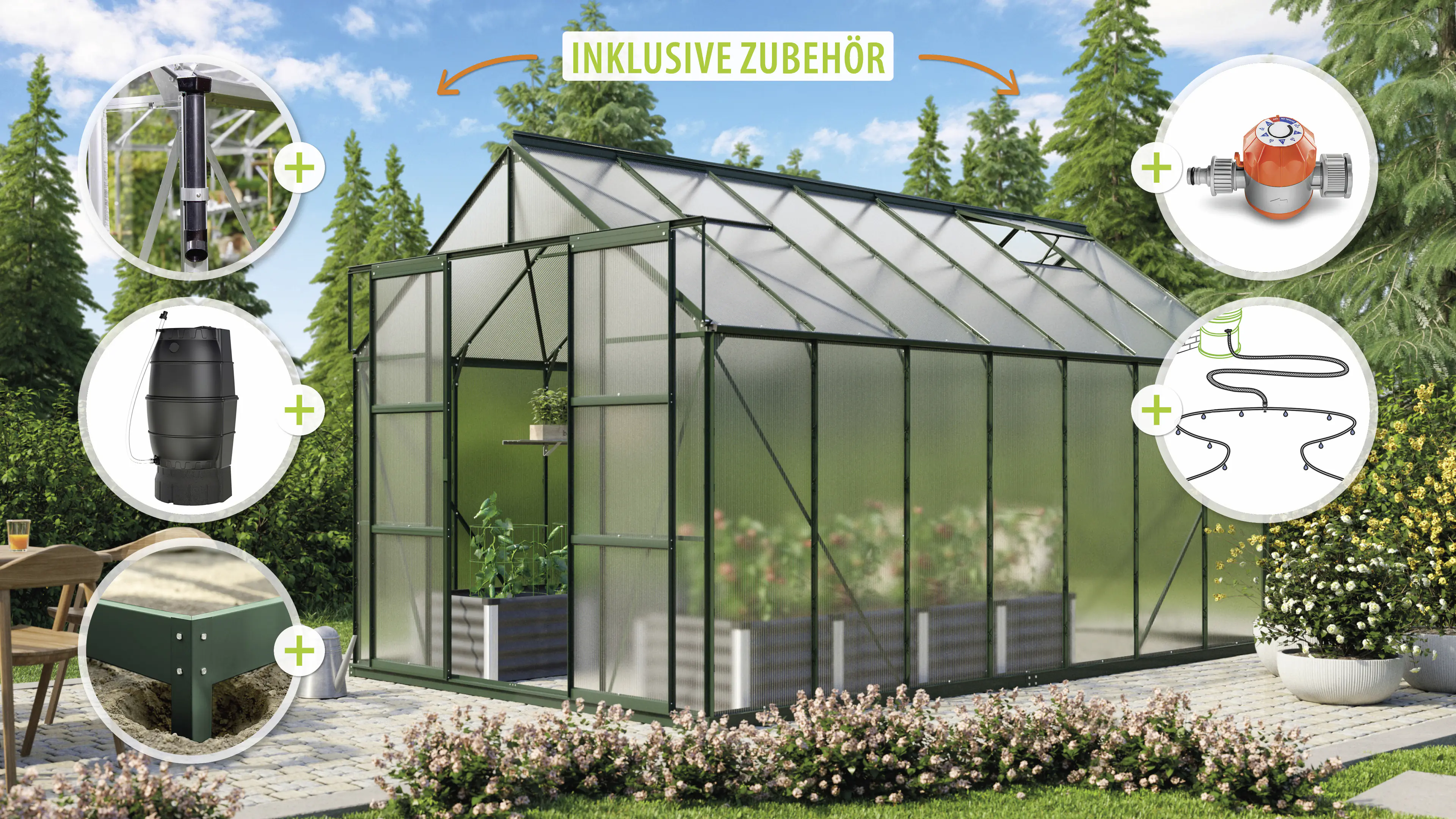 Vitavia Gewächshaus-Set Uranus 11500 HKP 4 mm smaragd 254 x 441 cm 