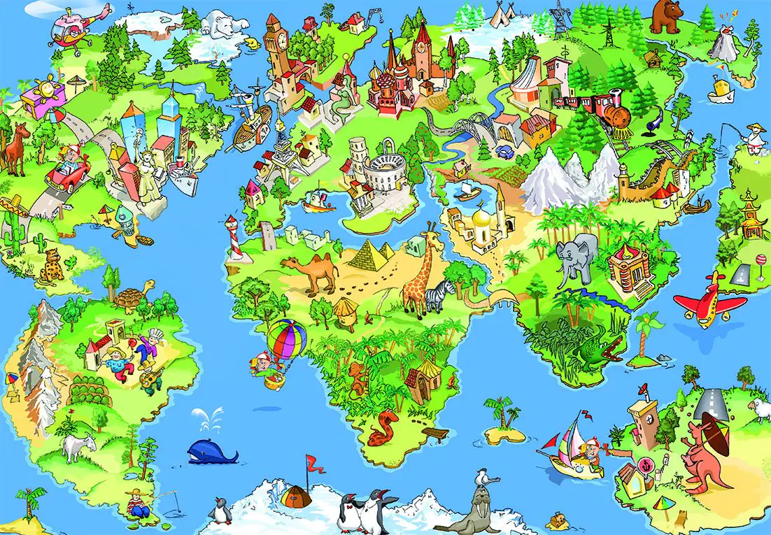 papermoon Vlies- Fototapete Digitaldruck 250 x 180 cm Kids World Map