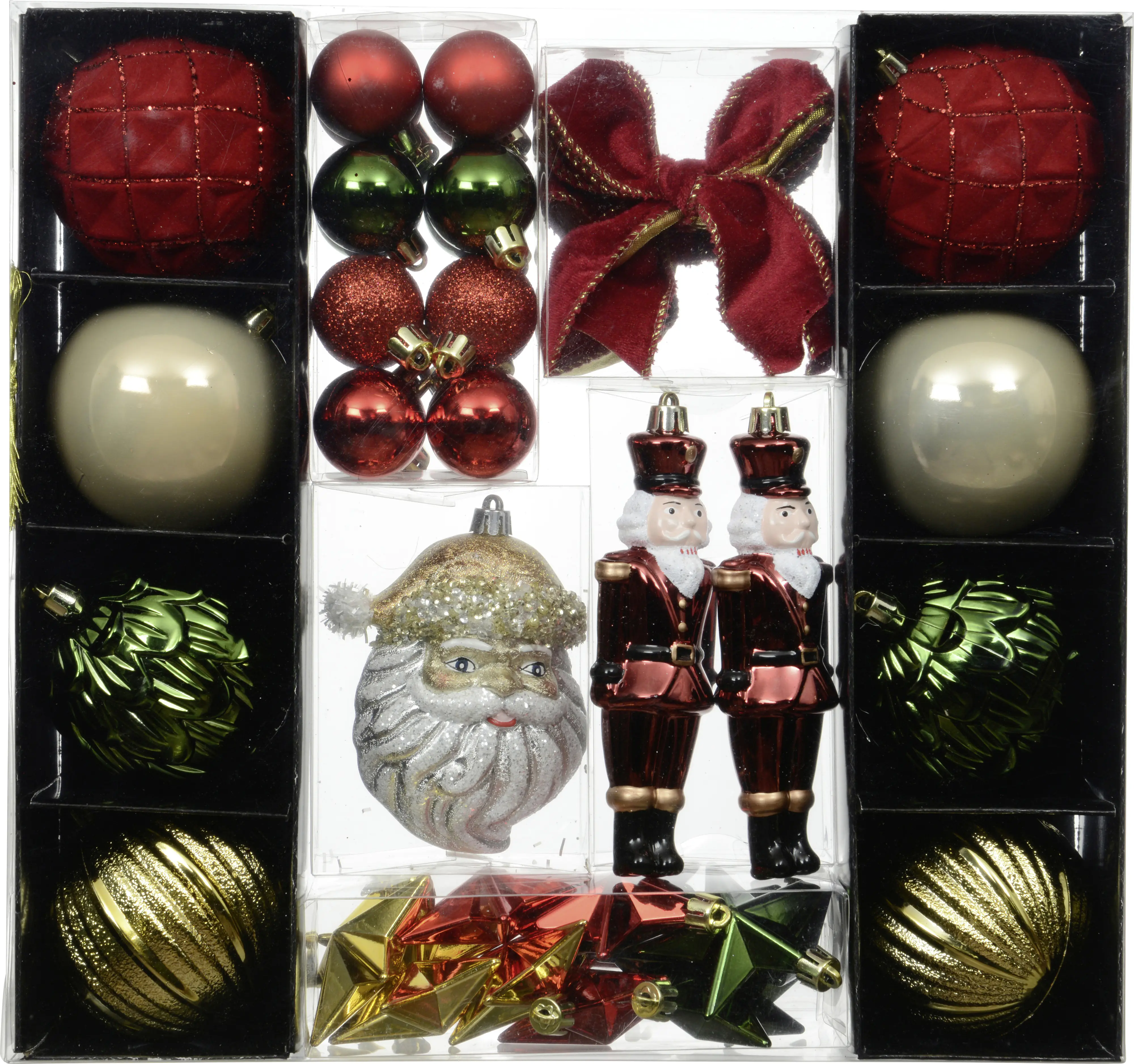 Decoris Weihnachtskugeln-Set aus Kunststoff rot/grün/gold 30-teilig