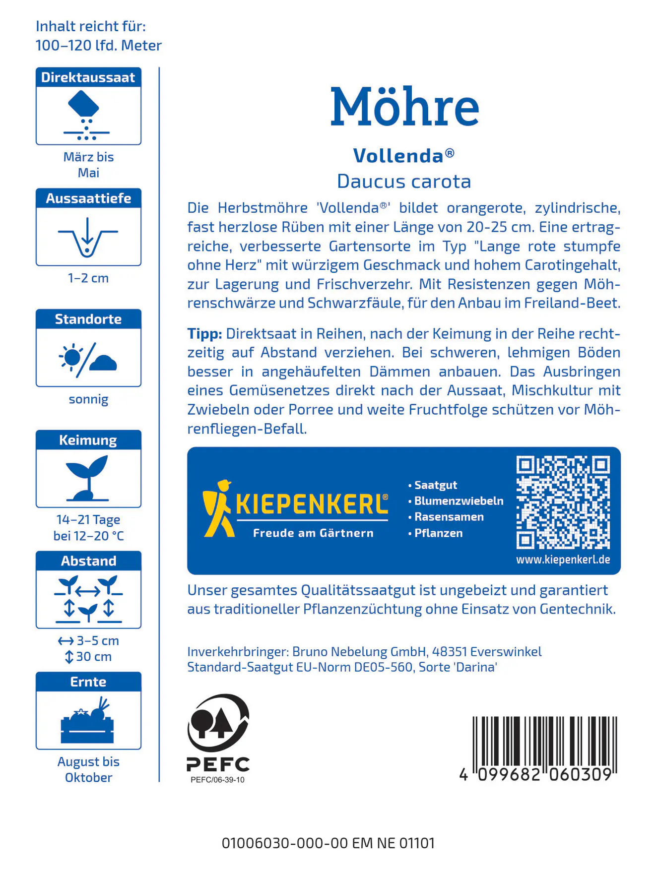 Kiepenkerl Saatgut Möhrensamen Vollenda Vorteilspackung für ca. 25 – 36 m²