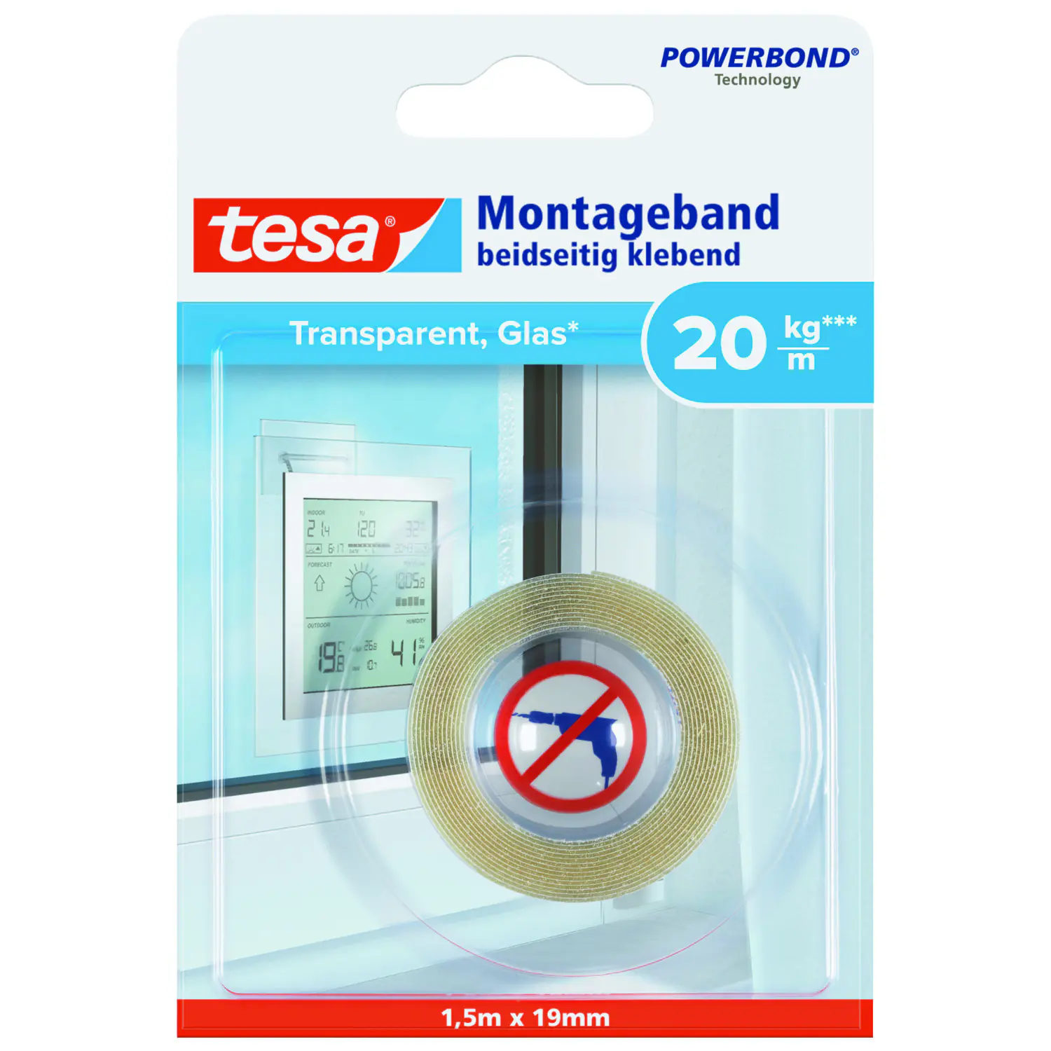 tesa Montageband 1,5 m x 19 mm, transparent