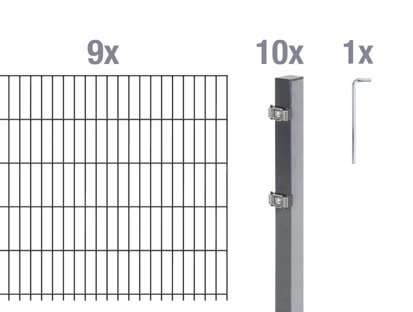 Alberts Doppelstabmatten-Grundset 18 m 200 x 80 cm 6/5/6 anthrazit