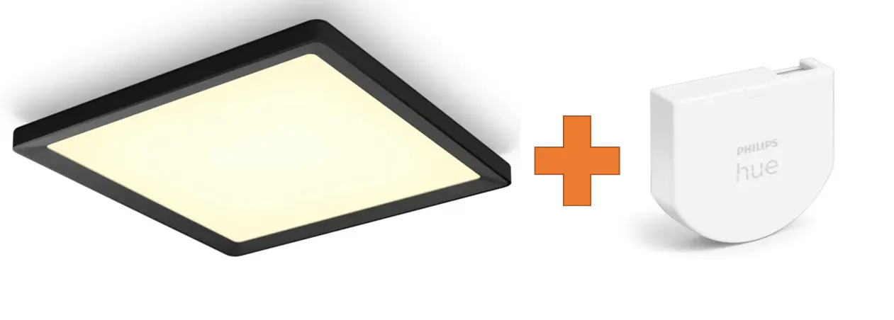 Philips Hue LED Deckenleuchte Tento + Wandschalter eckig schwarz 39,5 x 39,5 cm warmweiß-kaltweiß