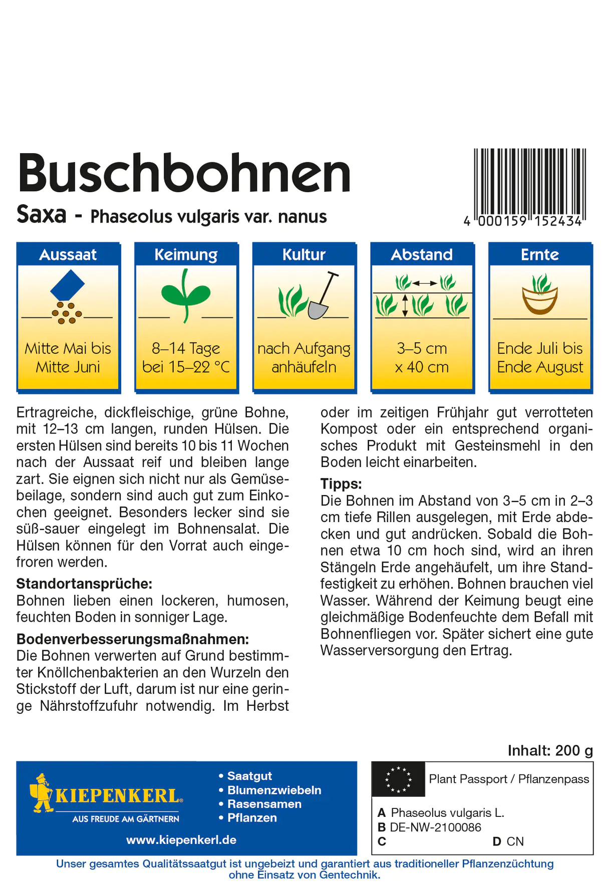 Kiepenkerl Buschbohne Saxa