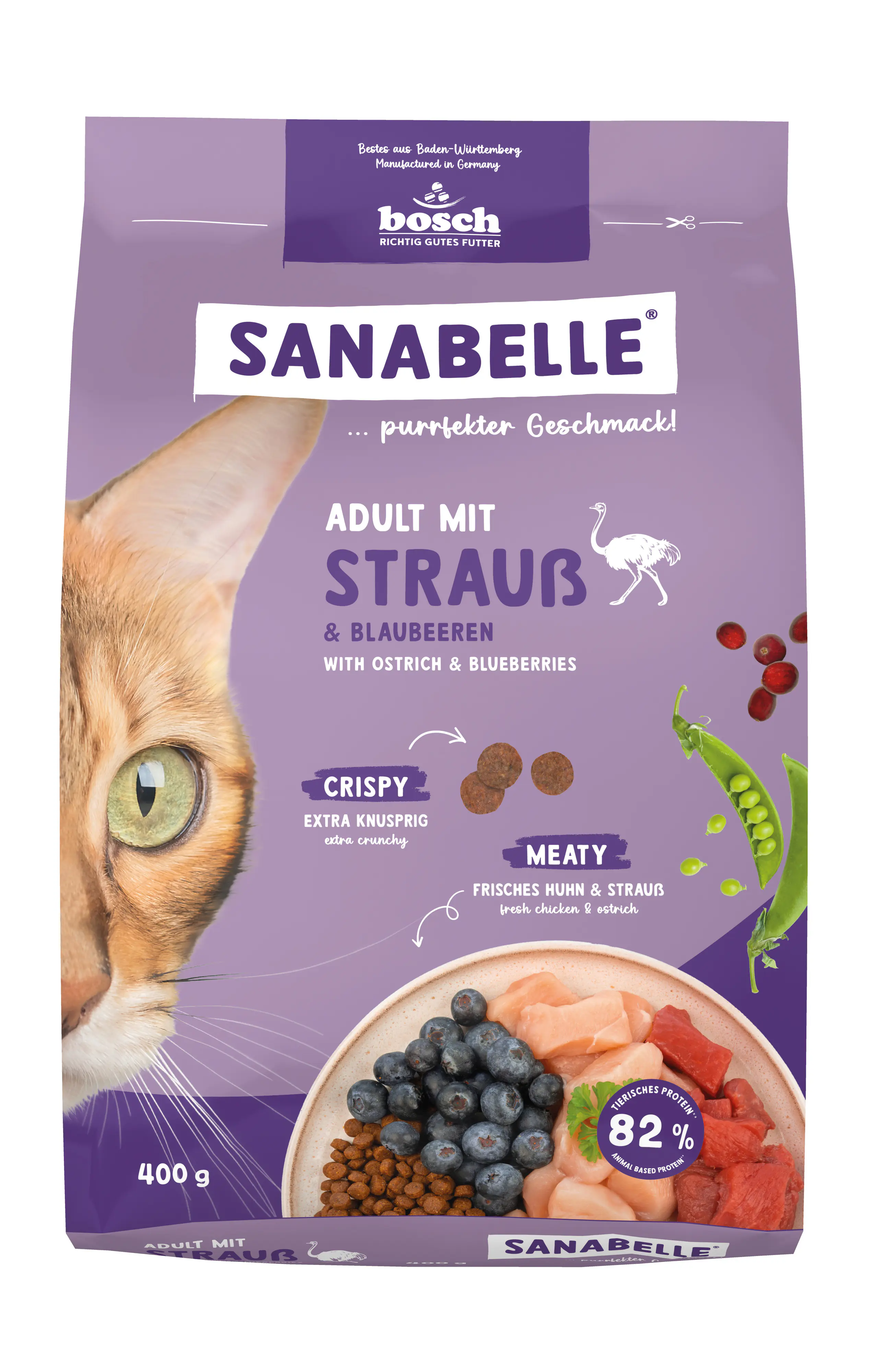 Sanabelle Katzentrockenfutter Adult mit Strauß & Blaubeeren für ausgewachsene Katzen 400 g