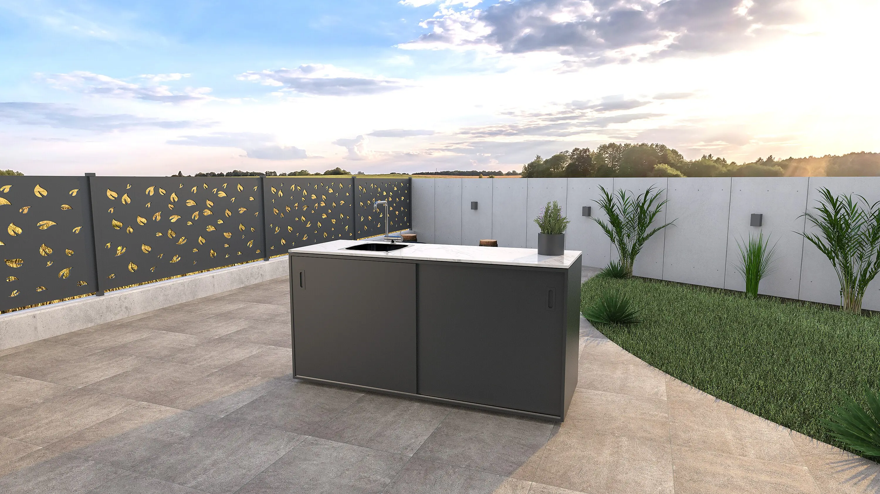 Bellano Living Element für Outdoorküchen inkl. Spüle links und 2 Türen anthrazit Bellano Living Element für Outdoorküchen inkl. Spüle links und 2 Türen anthrazit