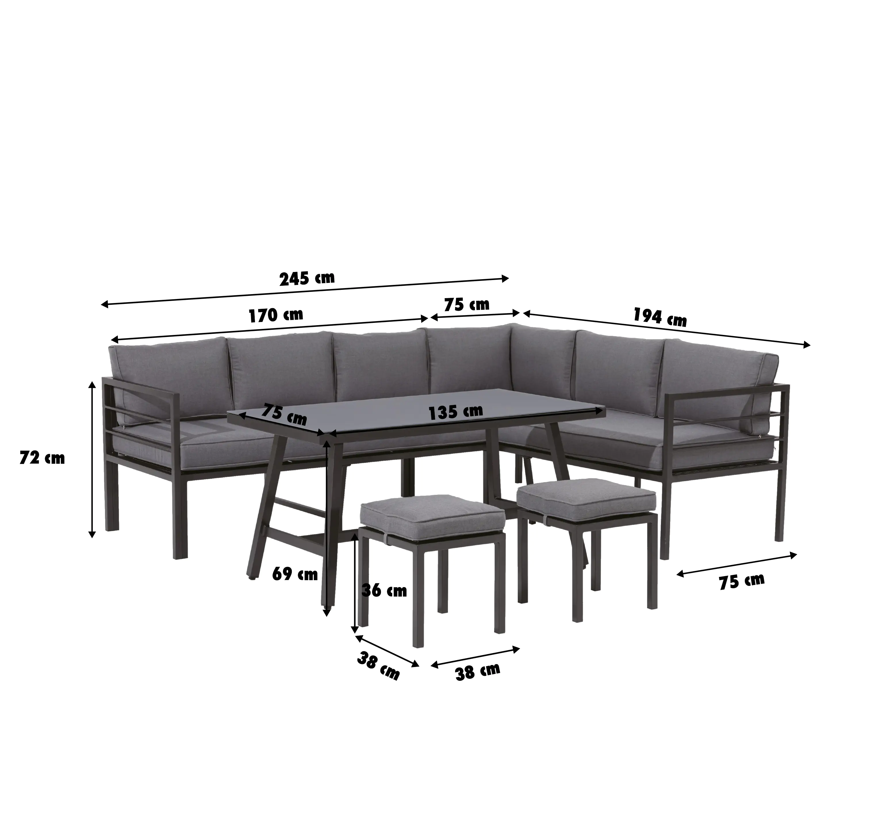 TrendLine Dining Lounge Möbelgruppe Columbia, variabel stellbar 3-in-1