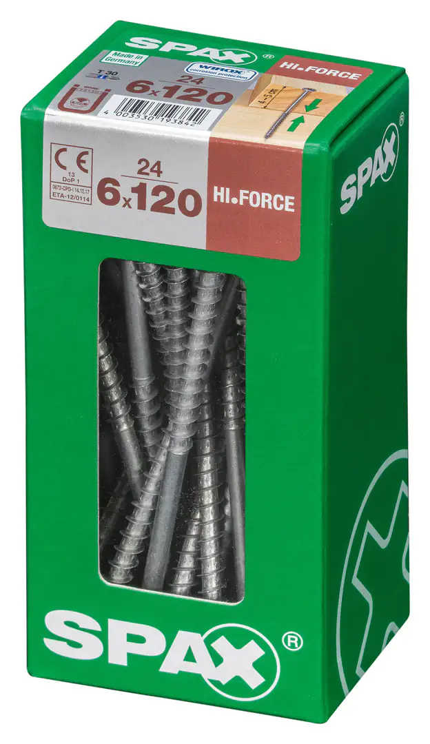 Spax Holzbauschrauben 6.0 x 120 mm TX 30 Tellerkopf - 24 Stk. Spax Holzbauschrauben 6.0 x 120 mm TX 30 Tellerkopf - 24 Stk.