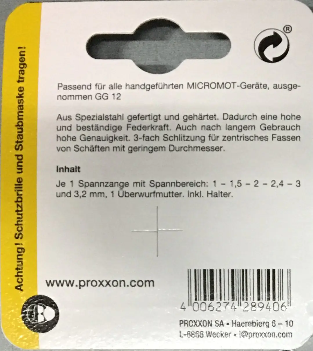 Proxxon Micromot-Stahlspannzangen 6 Stück von 1 bis 3,2 mm mit Halter