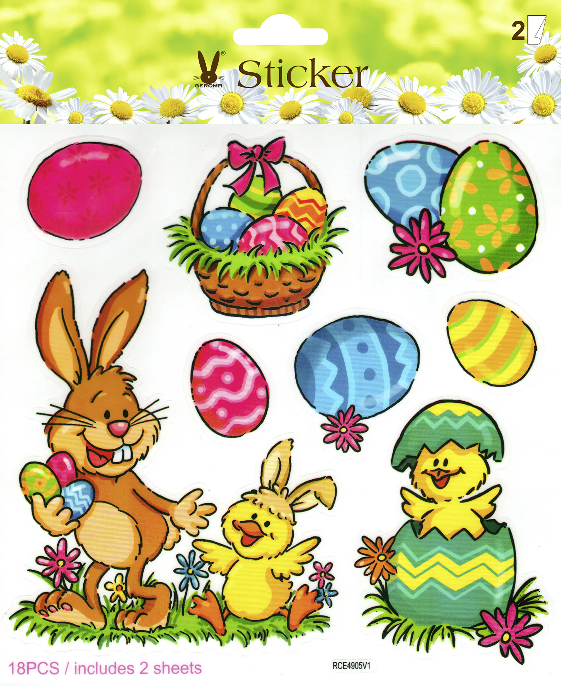 Ostersticker mit Hasen, Küken und Eiern 2 Bögen  Ostersticker mit Hasen, Küken und Eiern 2 Bögen