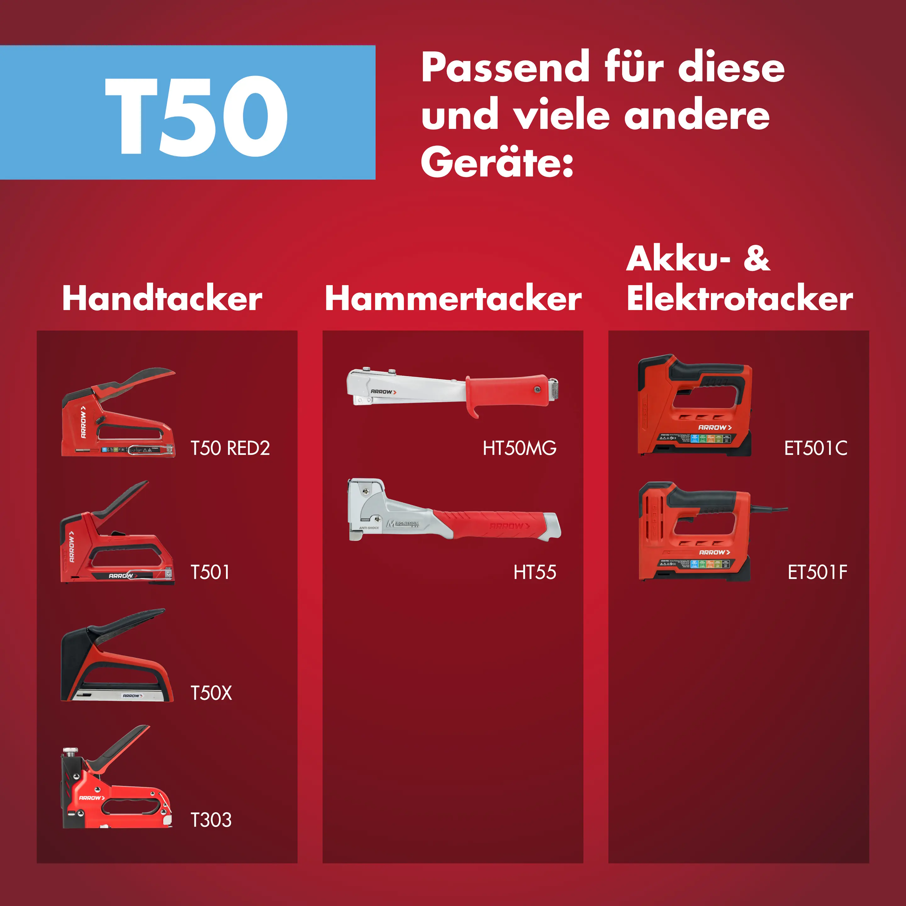 Arrow Tackerklammer Feindraht T50 10 mm Folie 1000 Stück