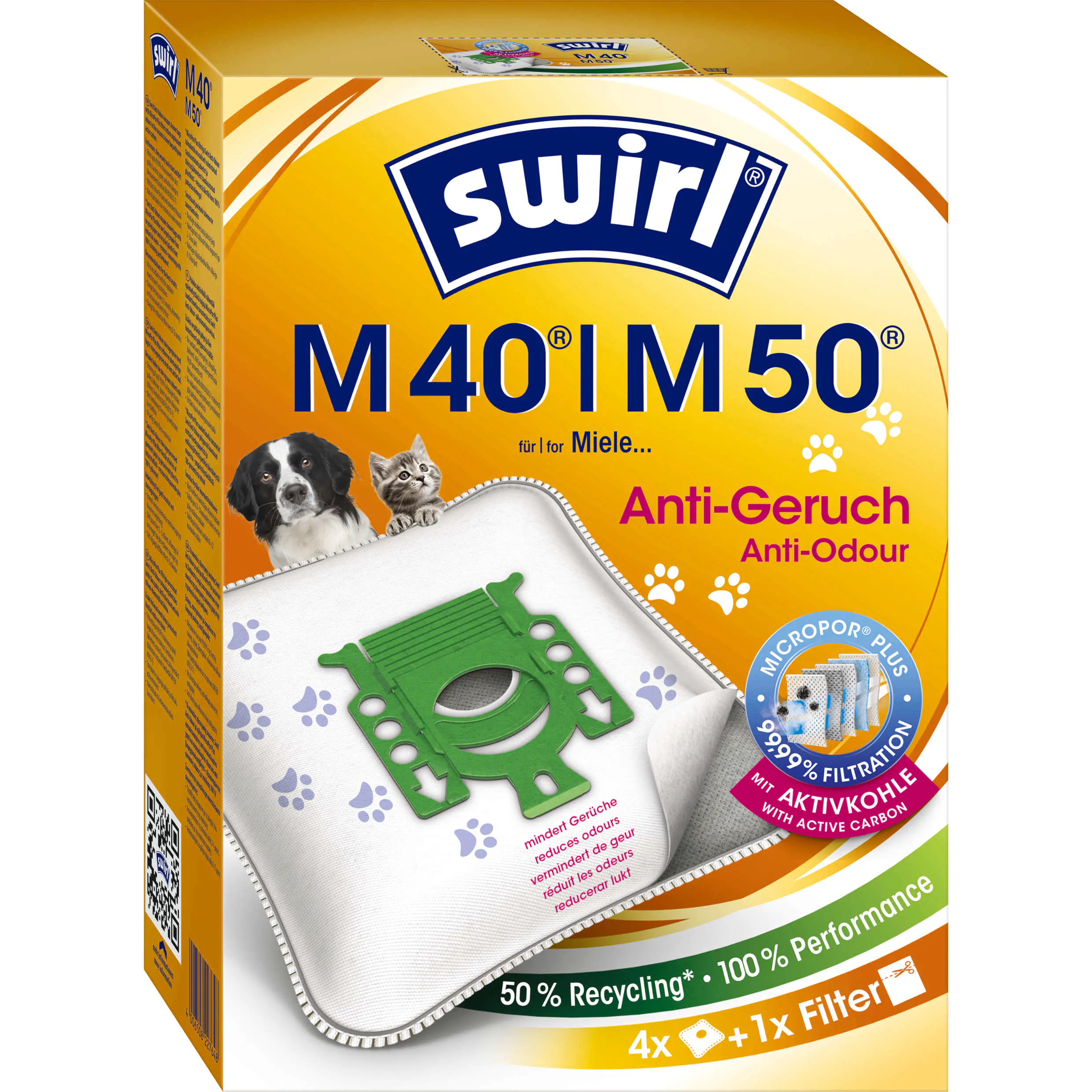 Swirl M 40 EcoPor Anti-Geruch Staubsaugerbeutel 4 Staubbeutel + 1 Filter