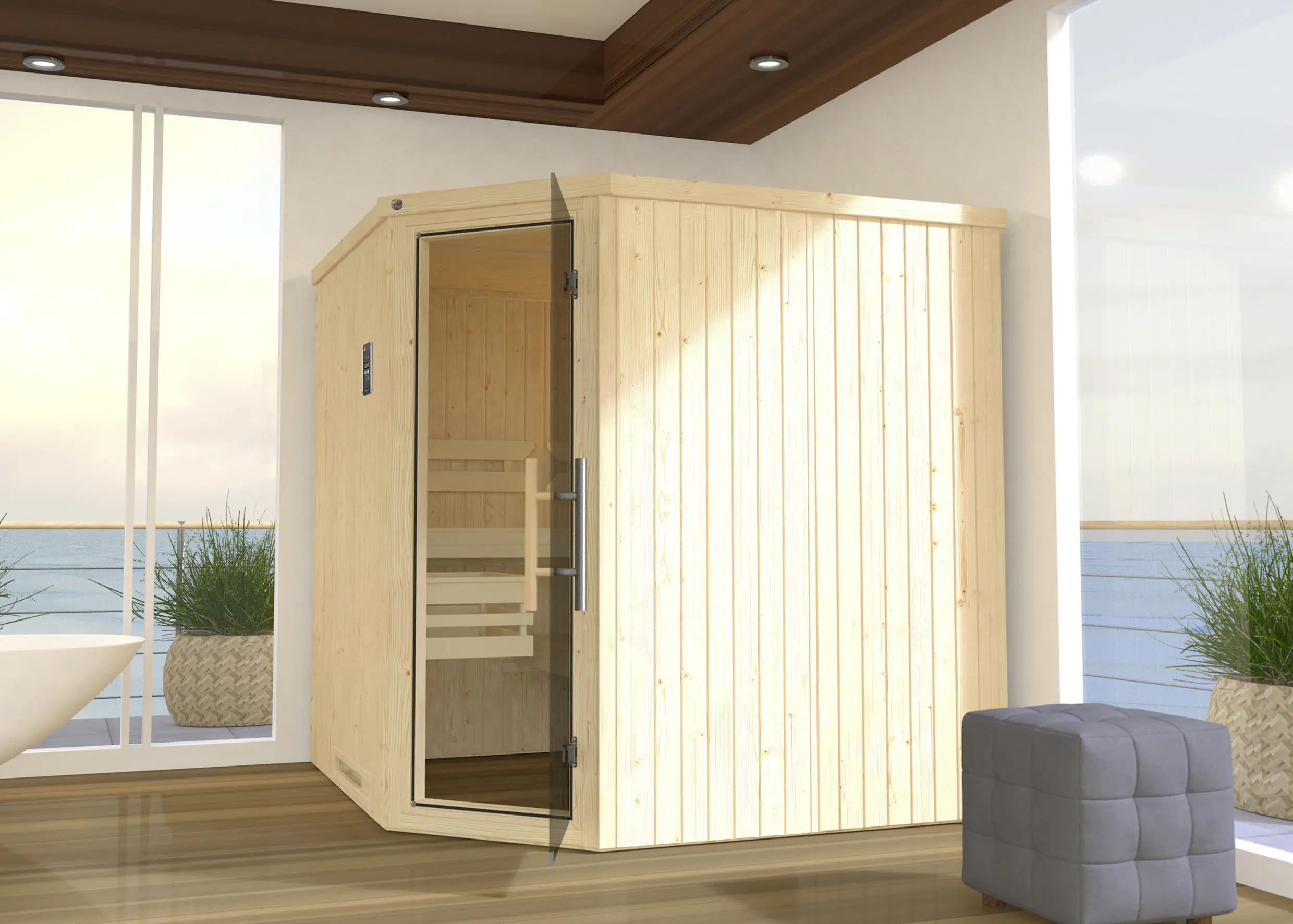 Weka Element-Ecksauna Varberg 3 GT OS mit Glastür Weka Element-Ecksauna Varberg 3 GT OS mit Glastür