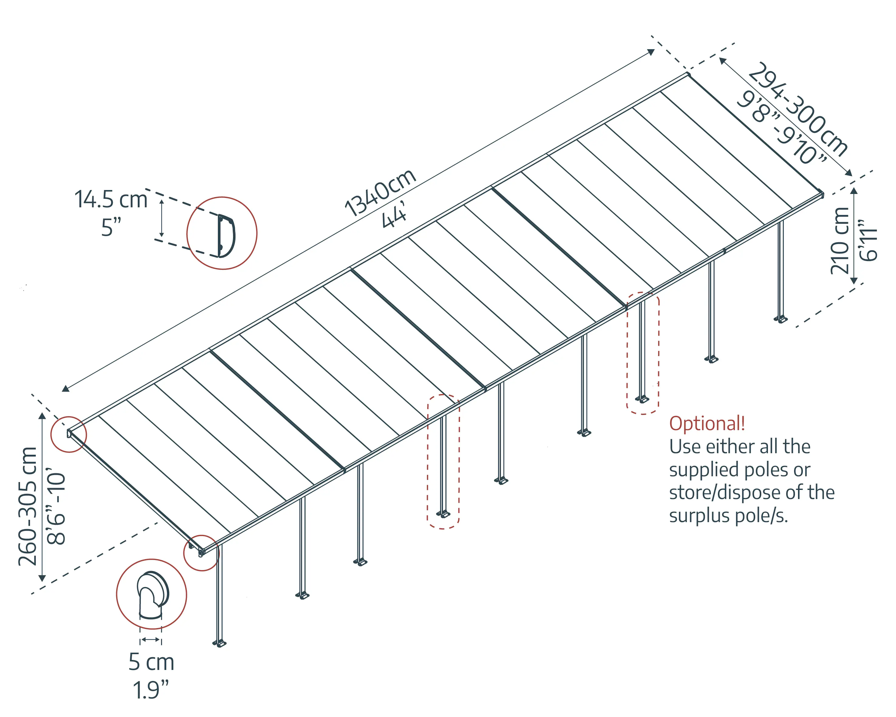 Canopia Terrassendach 1340 x 300 cm grau