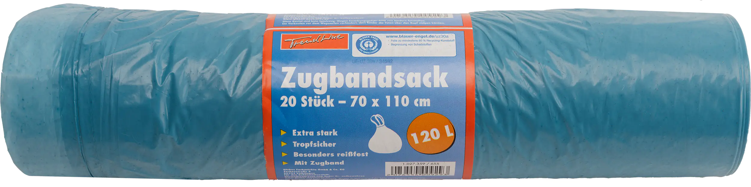 Trendline Müllsack120 L, 35 mµ, mit Zugband, blau, 20 Stück Trendline Müllsack120 L, 35 mµ, mit Zugband, blau, 20 Stück