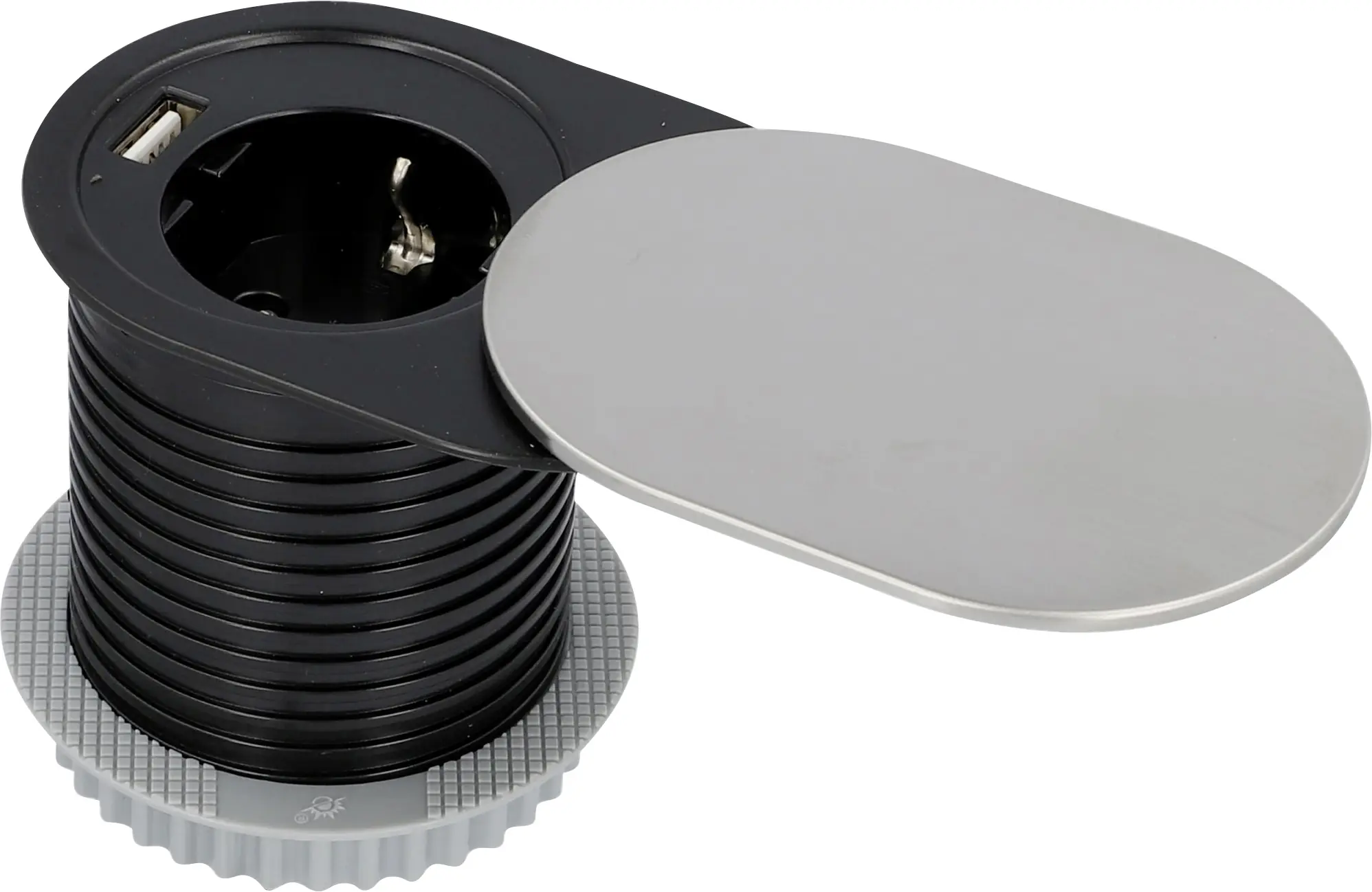 Unitec Einbausteckdosenleiste 1-Fach 1,5m mit USB, H05VV-F3 G1,5 mm, stahl Unitec Einbausteckdosenleiste 1-Fach 1,5m mit USB, H05VV-F3 G1,5 mm, stahl