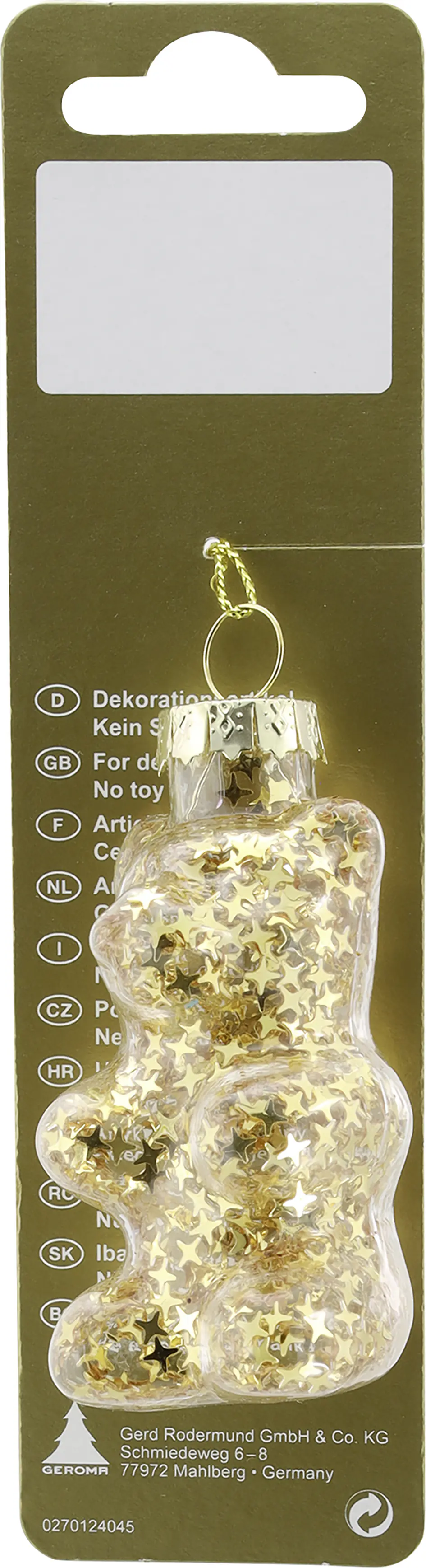 Weihnachtsanhänger Bärchen aus Glas 8 cm gold 1 Stück