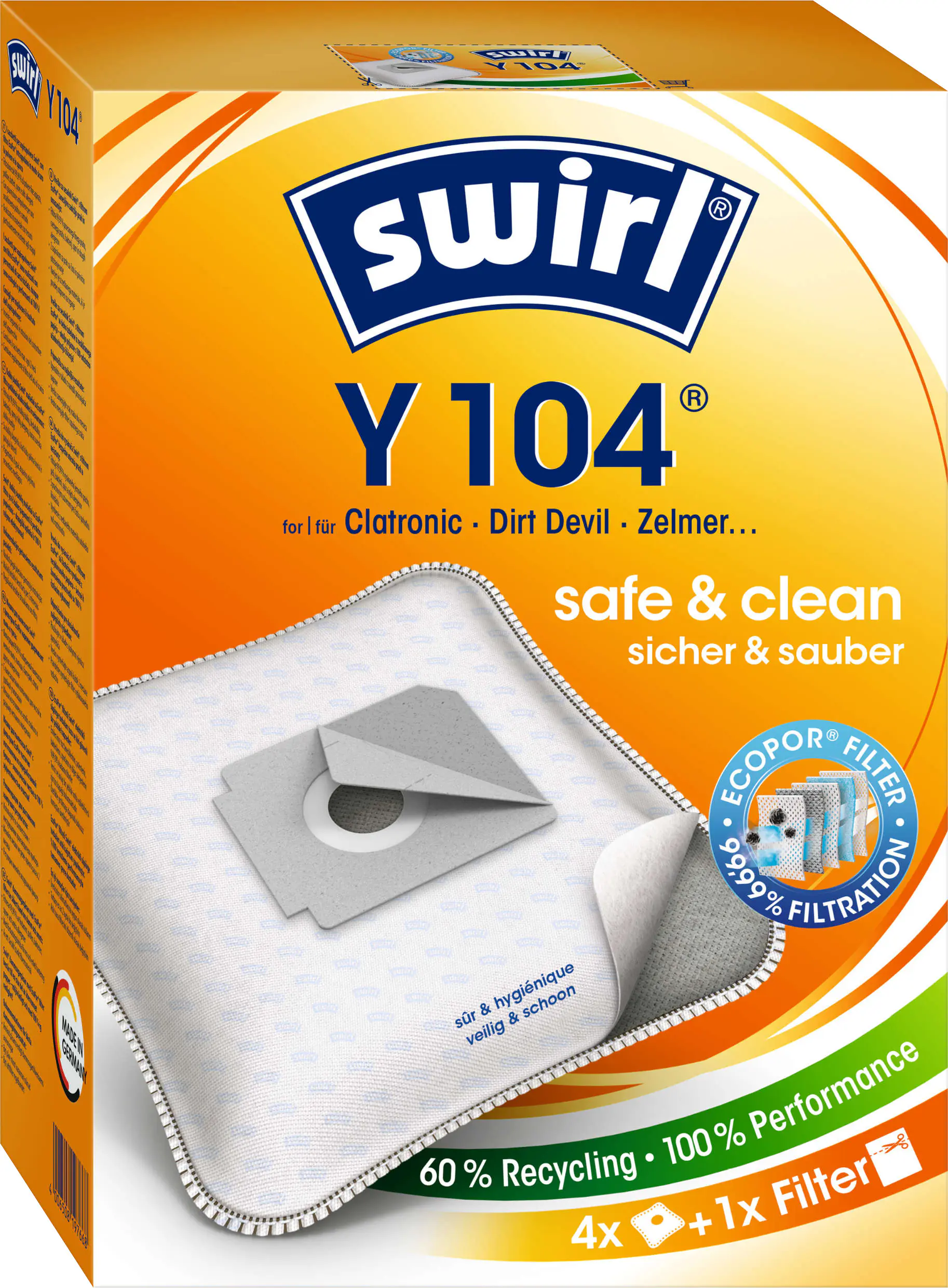 Swirl Y 104 EcoPor Staubsaugerbeutel 4 Staubbeutel + 1 Filter