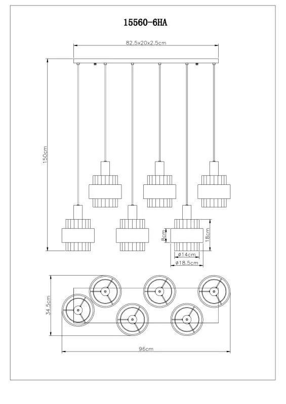 Globo Hängeleuchte Milley 96 x 34,5 cm bronze matt