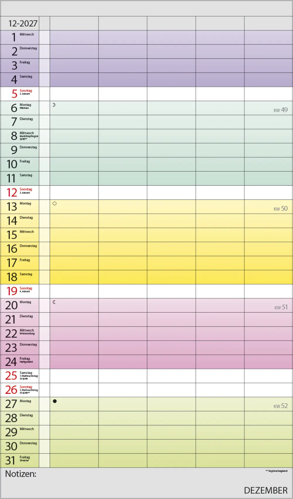 Korsch Kalender Familienplaner 2027 Farbenspiel 27 x 46 cm
