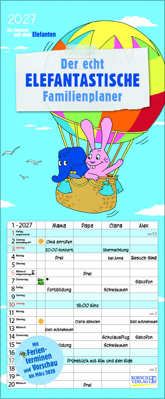 Korsch Kalender Familienplaner Sendung mit der Maus 2027