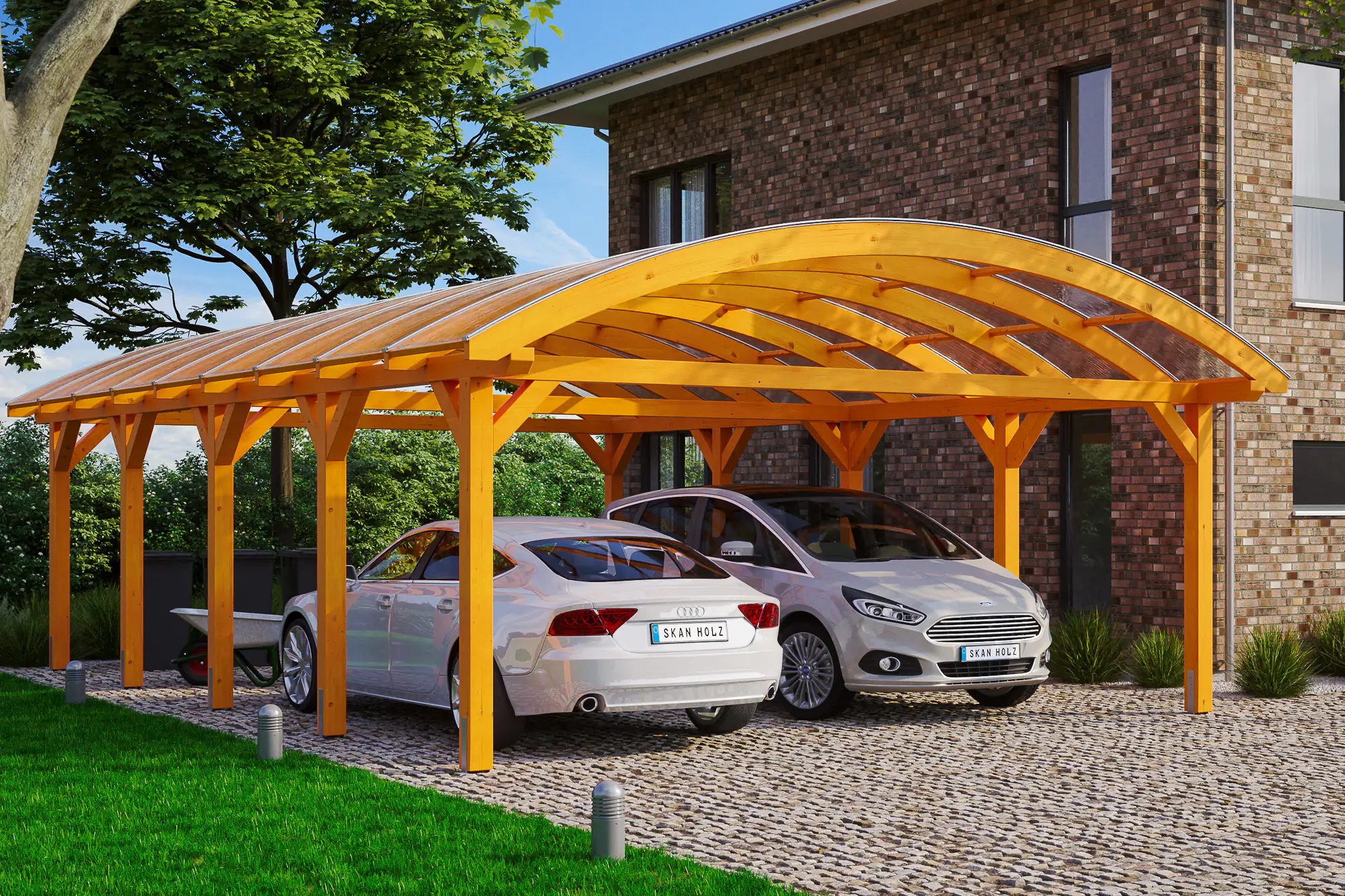 SKAN HOLZ Bogendach-Carport Franken 635 x 969 cm, lasiert in Eiche hell