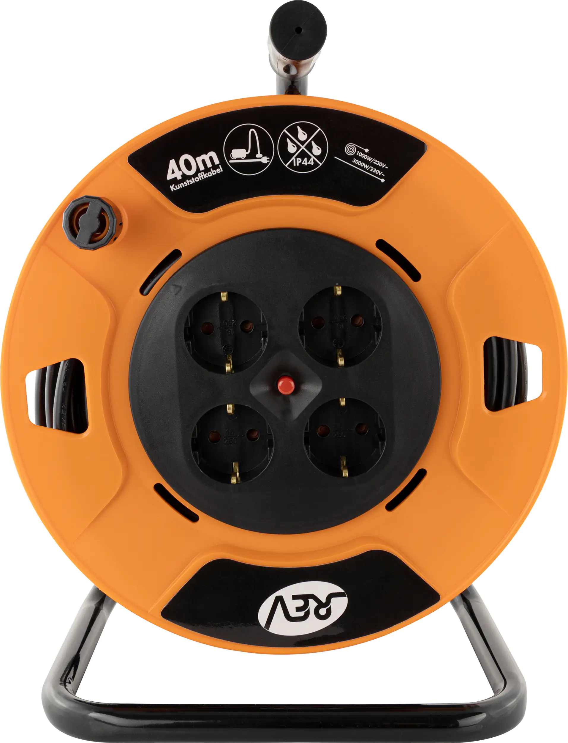 REV Kabeltrommel Innen 40 m H05VV-F3x1,5 mm², orange schwarz, 4x Schutzkontaktstecker REV Kabeltrommel Innen 40 m H05VV-F3x1,5 mm², orange schwarz, 4x Schutzkontaktstecker