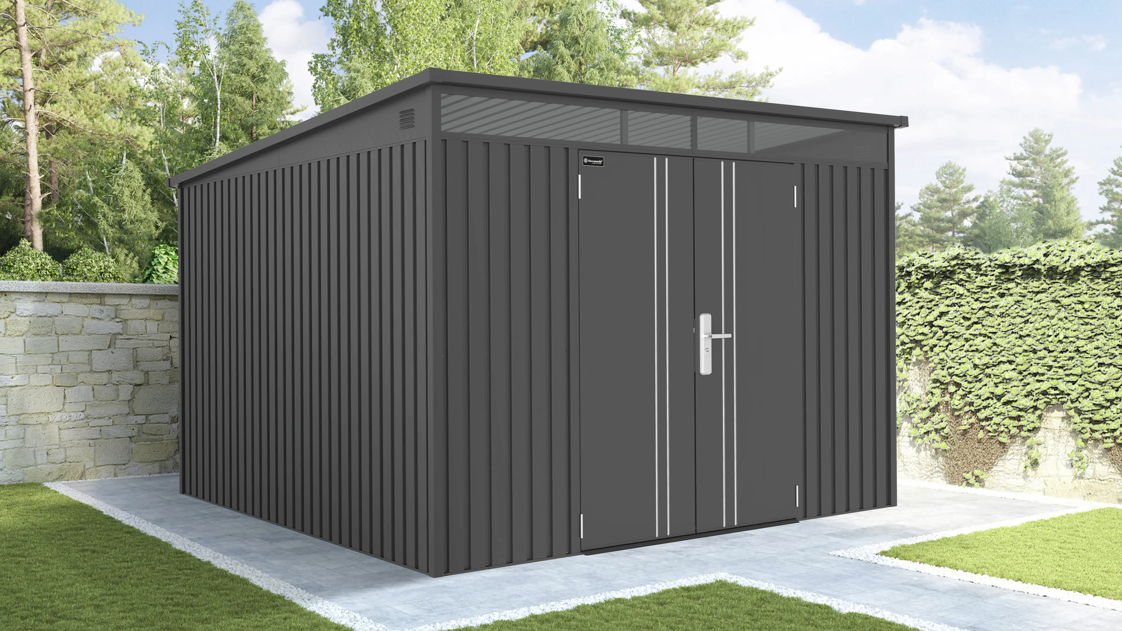 Floraworld Gerätehaus Premium schwarz-metallic 280 x 266 x 201 cm