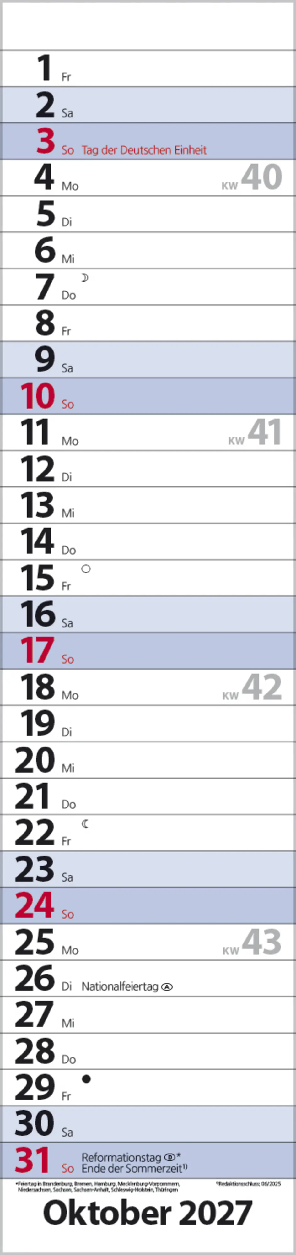 Korsch Kalender Streifenplaner Compact 2027 blau