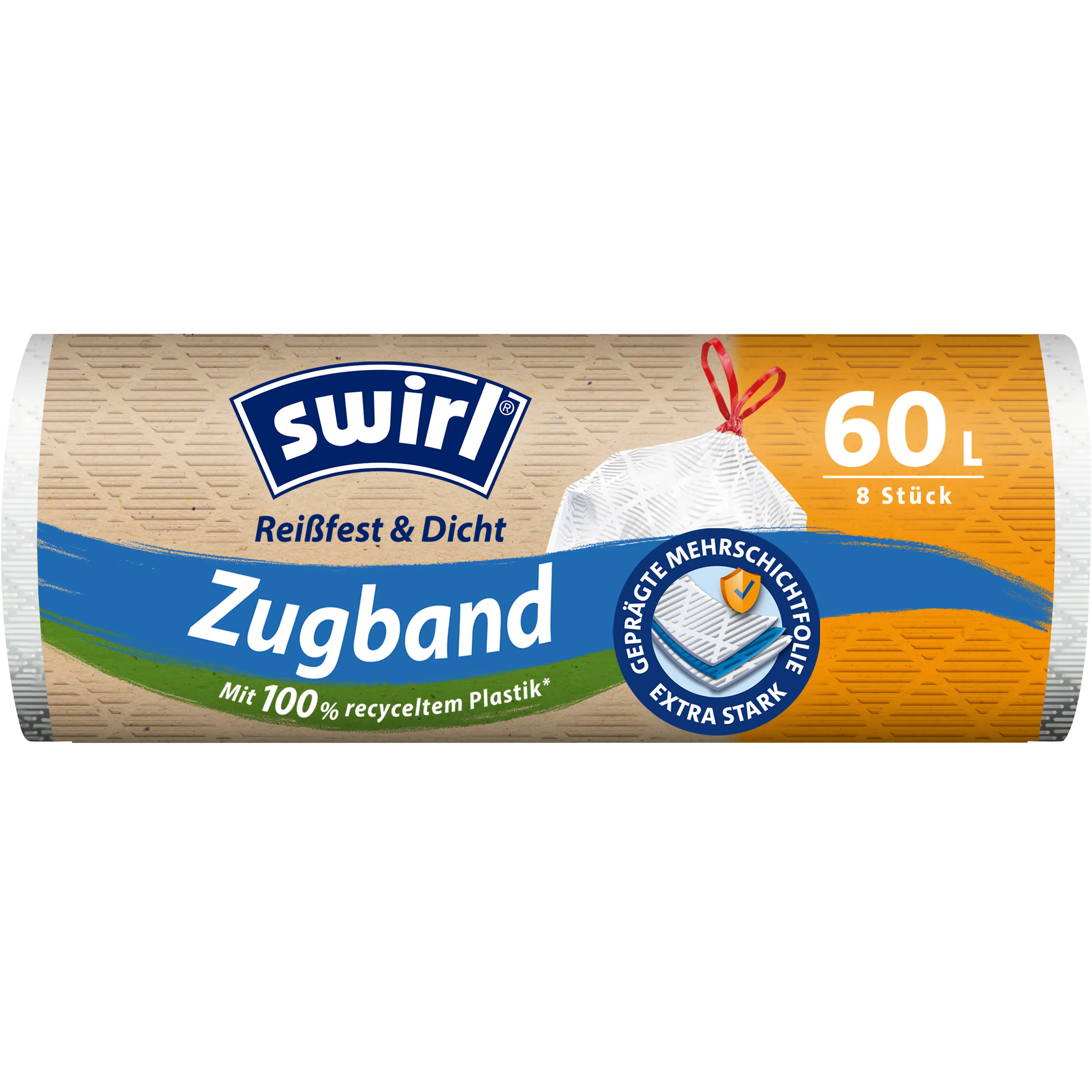 Swirl® 60 l Zugband- Müllbeutel  Reißfest & Dicht