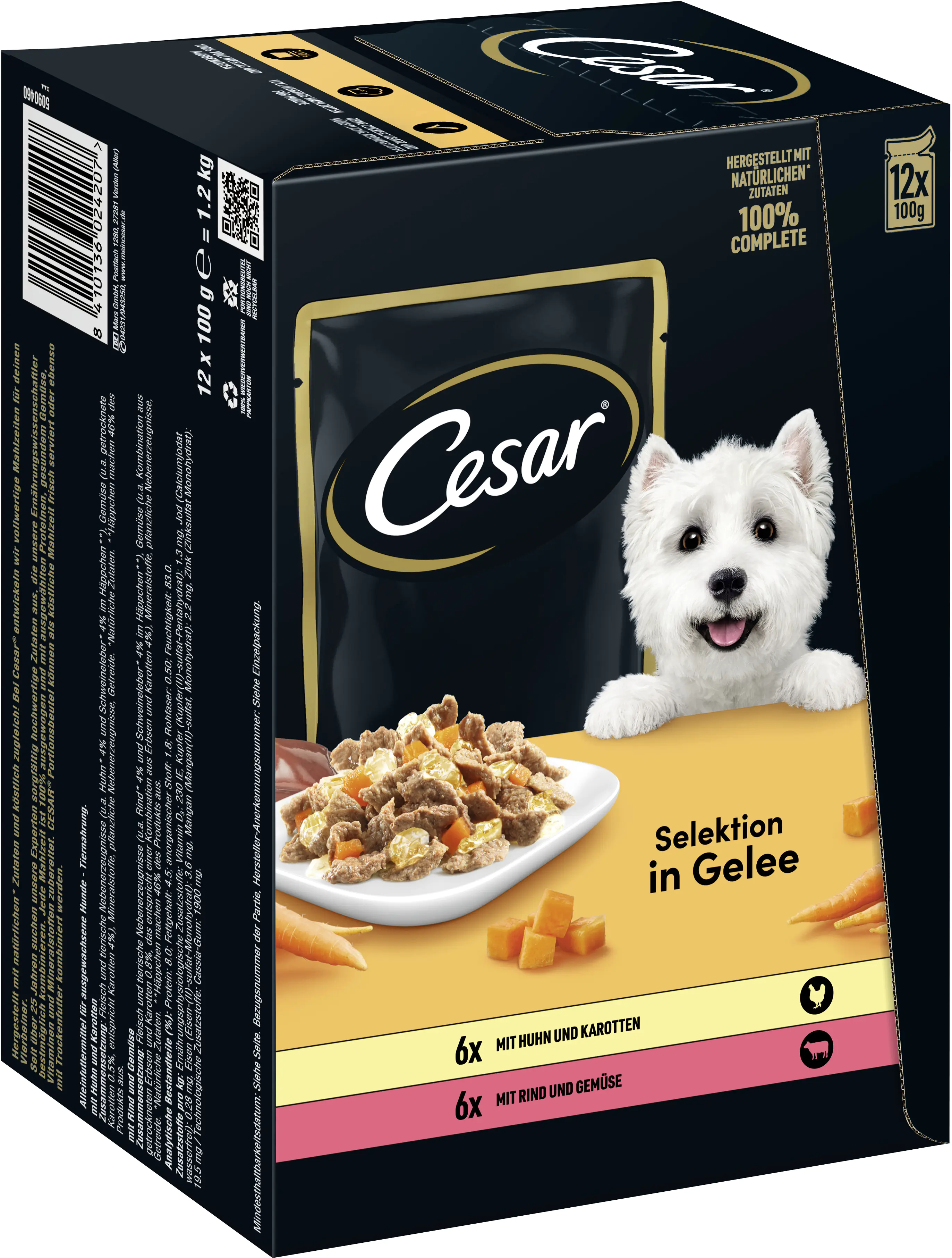 Cesar Selektion in Gelee Adult Huhn & Karotten Rind & Gemüse 12 x 100 g