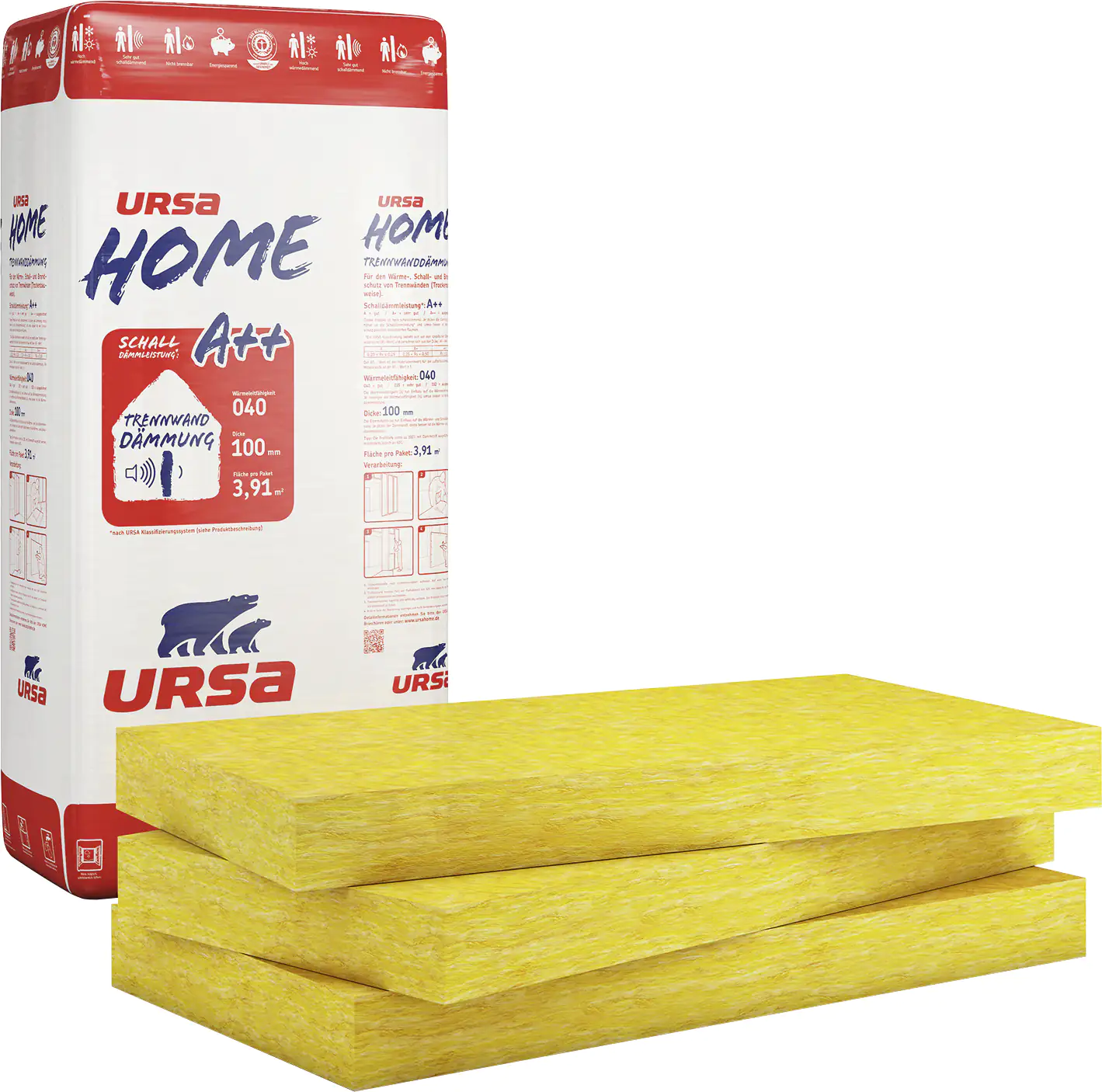 Ursa Home Trennwandplatte Glaswolle WLG 040 1250 x 625 x 50 mm