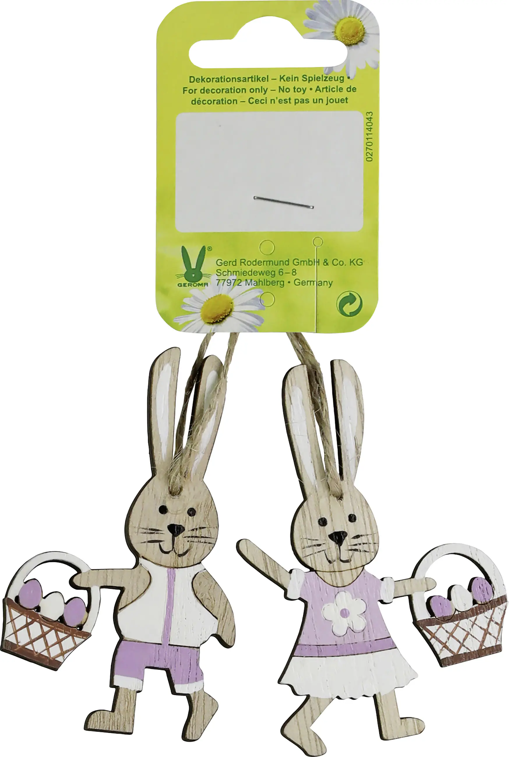 Dekohänger Osterhasenpärchen Holz 7,5 x 4,8 cm natur rosa weiß