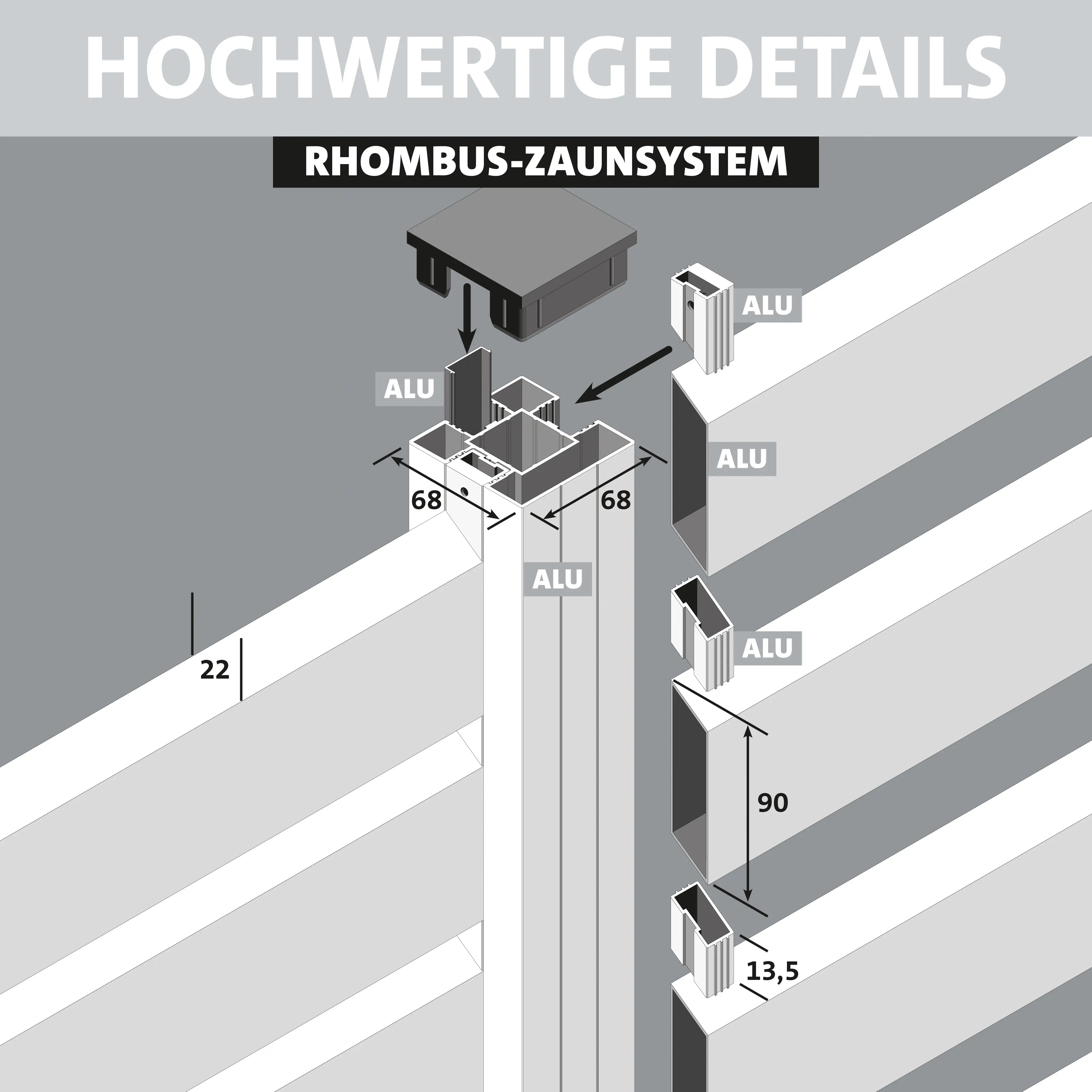 Ambiente Alu-Zaun Erweiterungsset Rhombus MINI 187 x 184,2 cm grau 