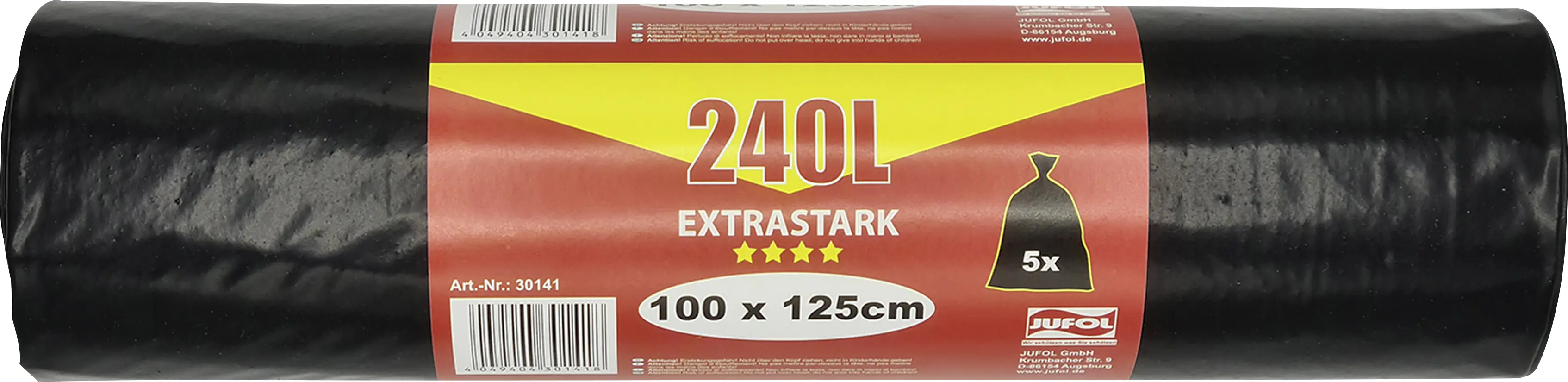 Müllsäcke 240 L 1000 x 1250 mm schwarz, 5 Stück, LDPE ca. 50 mµ