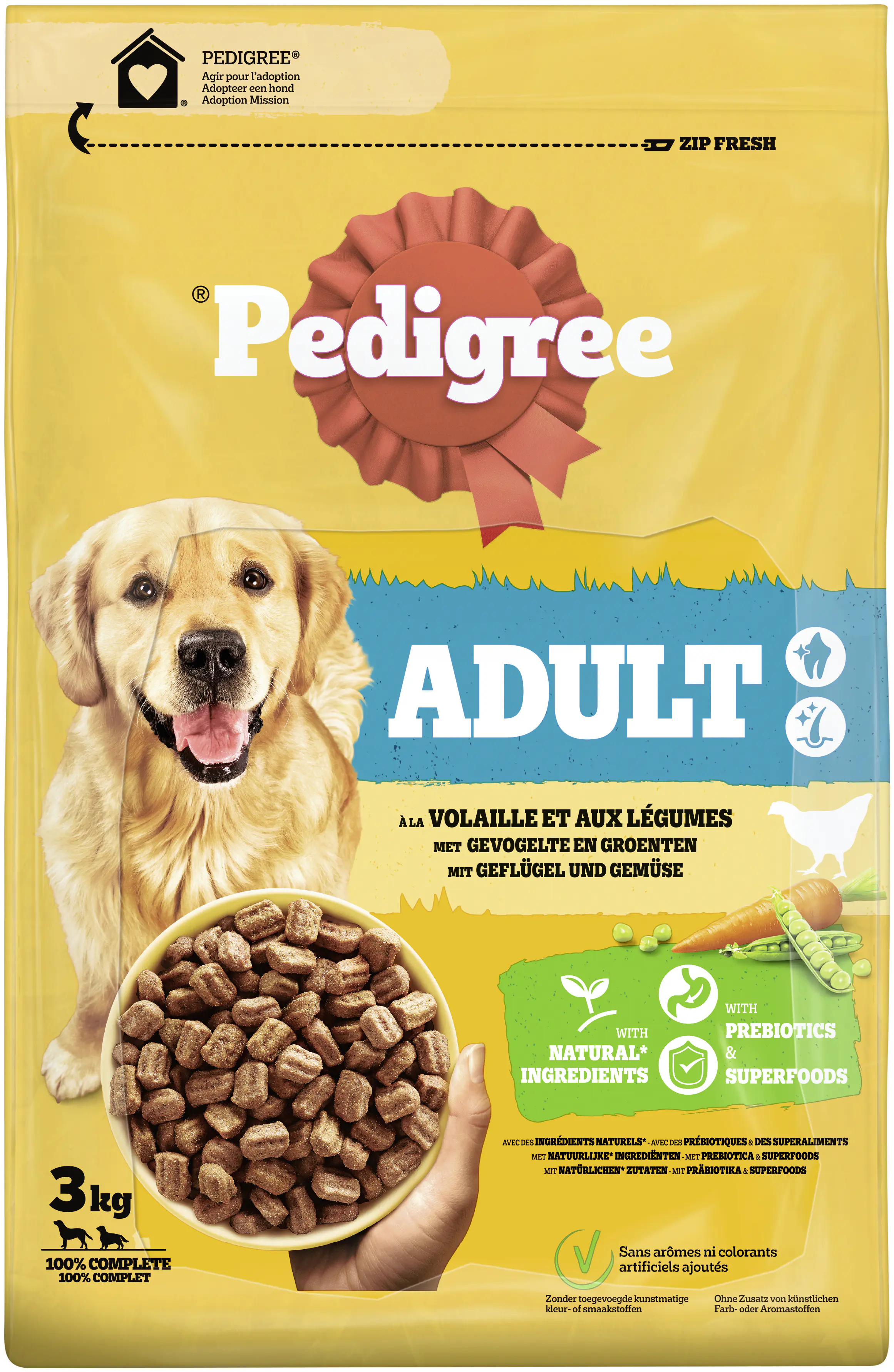 Pedigree Hundetrockenfutter Adult 3 kg Geflügel & Gemüse 