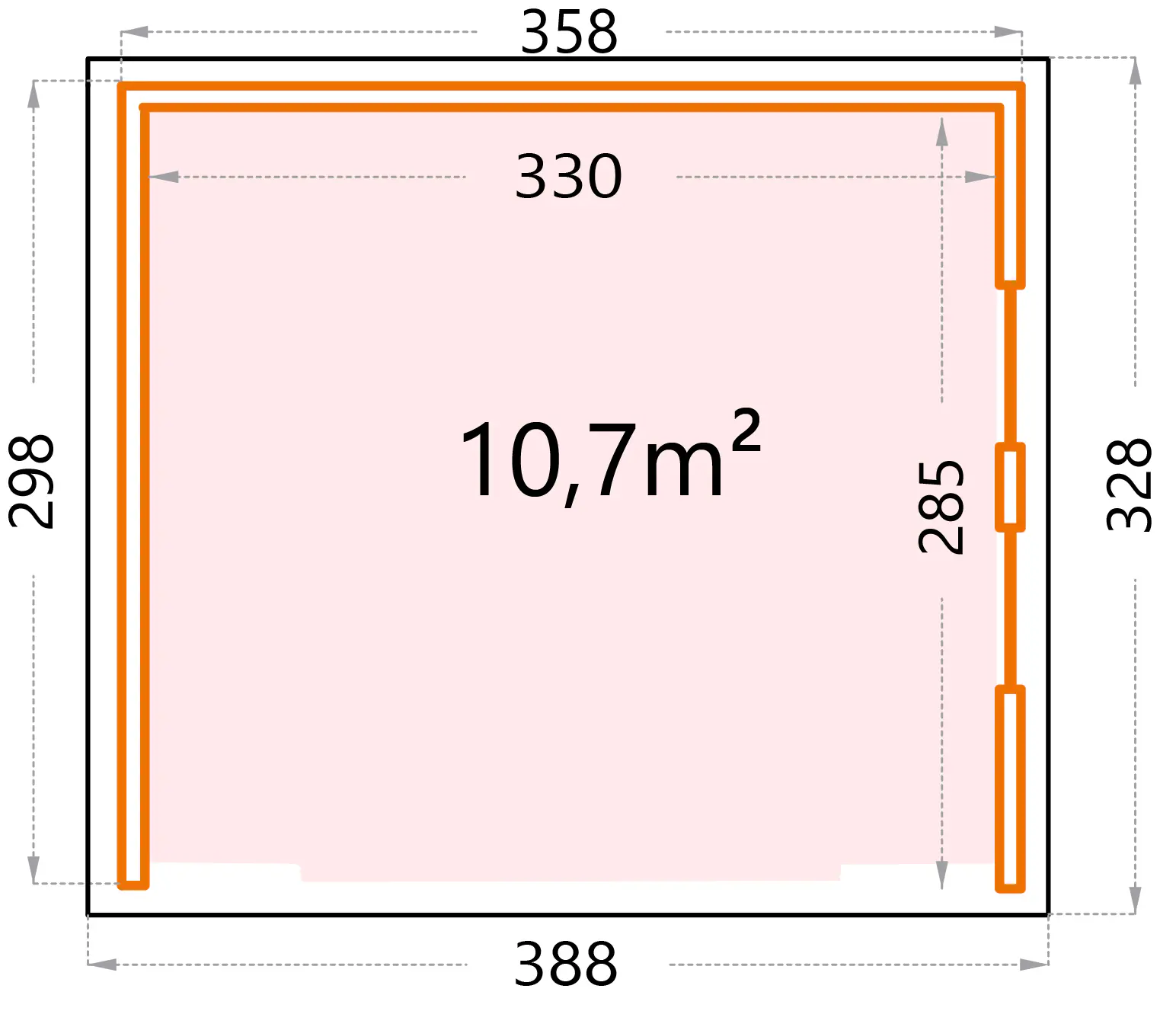Telluria Pavillon Singolo 3630 mit Fenstern lichtgrau 358 x 298 cm