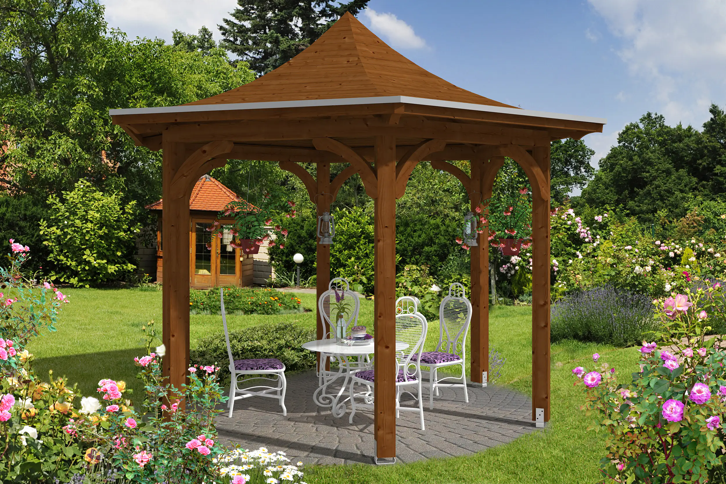 SKAN HOLZ Pavillon Versailles Leimholz, lasiert in Nussbaum