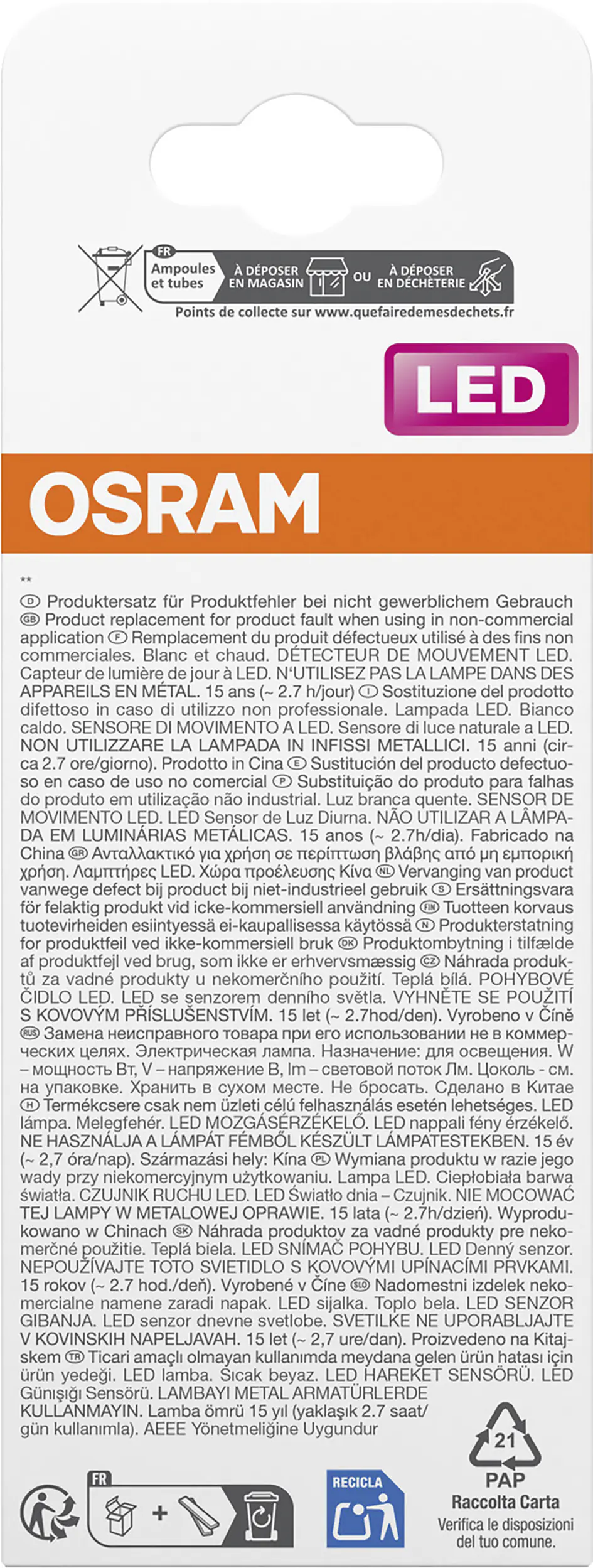 Osram LED Leuchtmittel Classic A60 mit Bewegung & Tageslichtsensor E27 7,3 W warmweiß