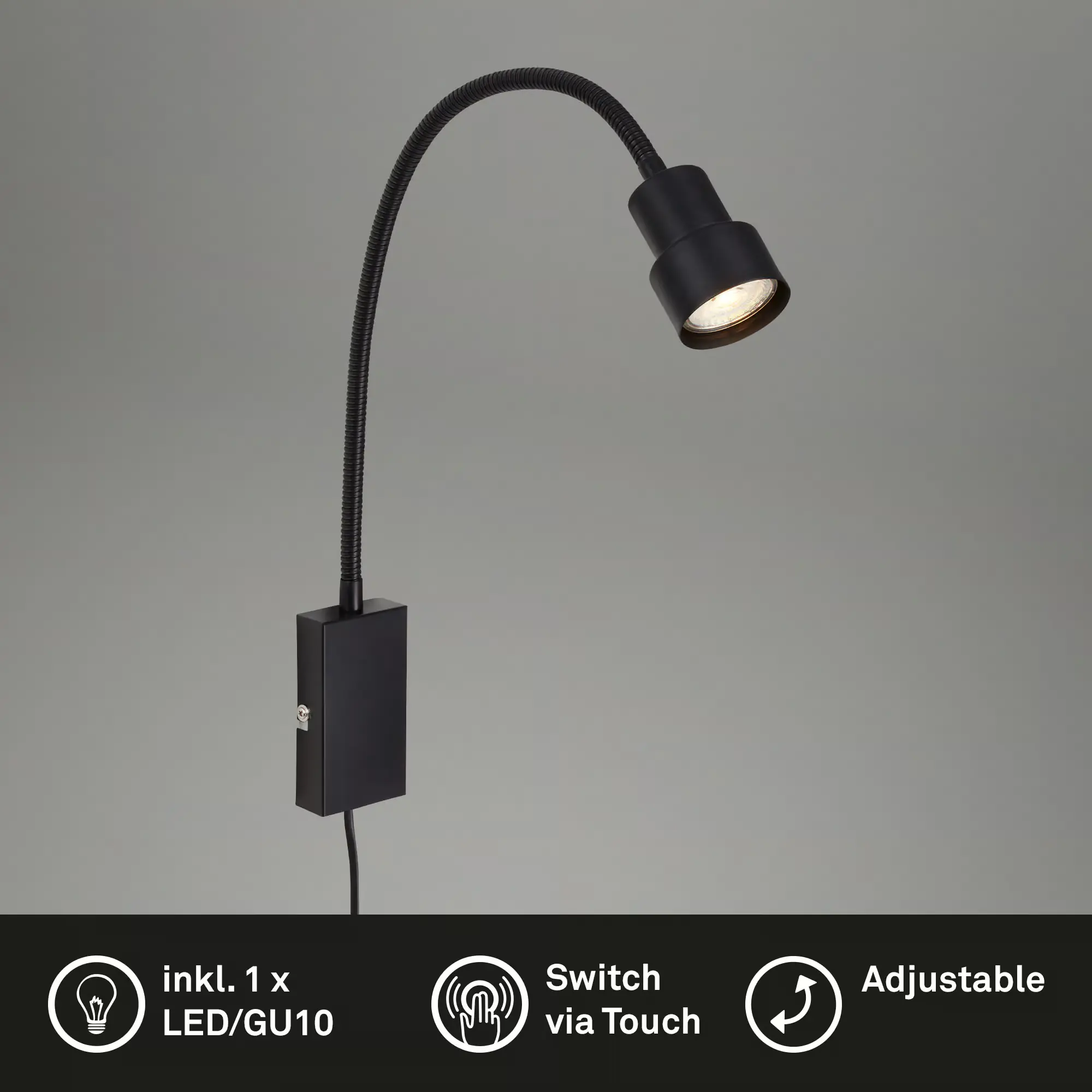 Briloner LED Touch Wandleuchte Tusi schwarz 5W, warmweiß