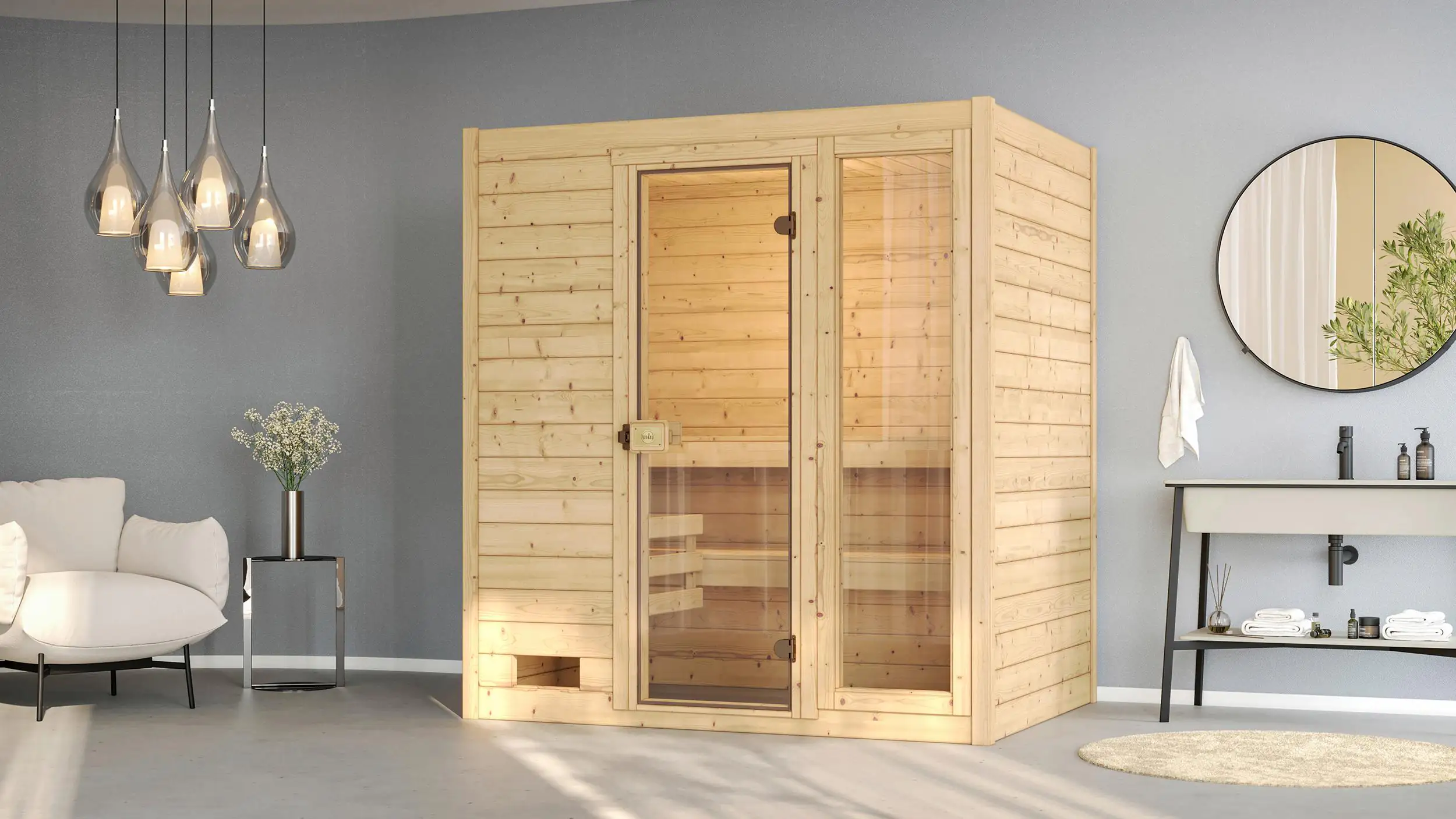 Weka Massivholzsauna Valida 2 mit Sicherheitsglastür und Fenster Weka Massivholzsauna Valida 2 mit Sicherheitsglastür und Fenster