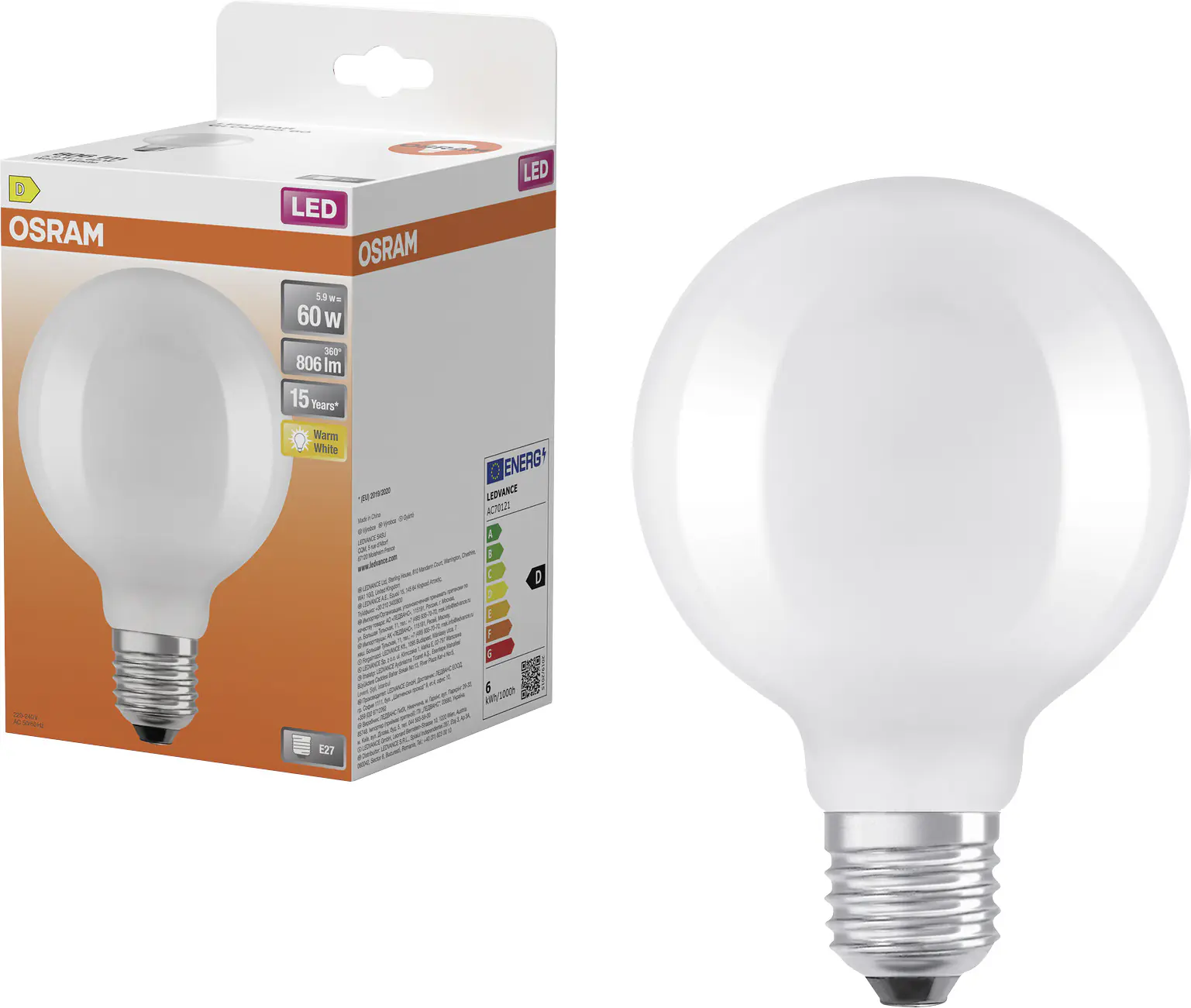 Osram LED Leuchtmittel E27 Star Globe 5,9W matt warmweiß